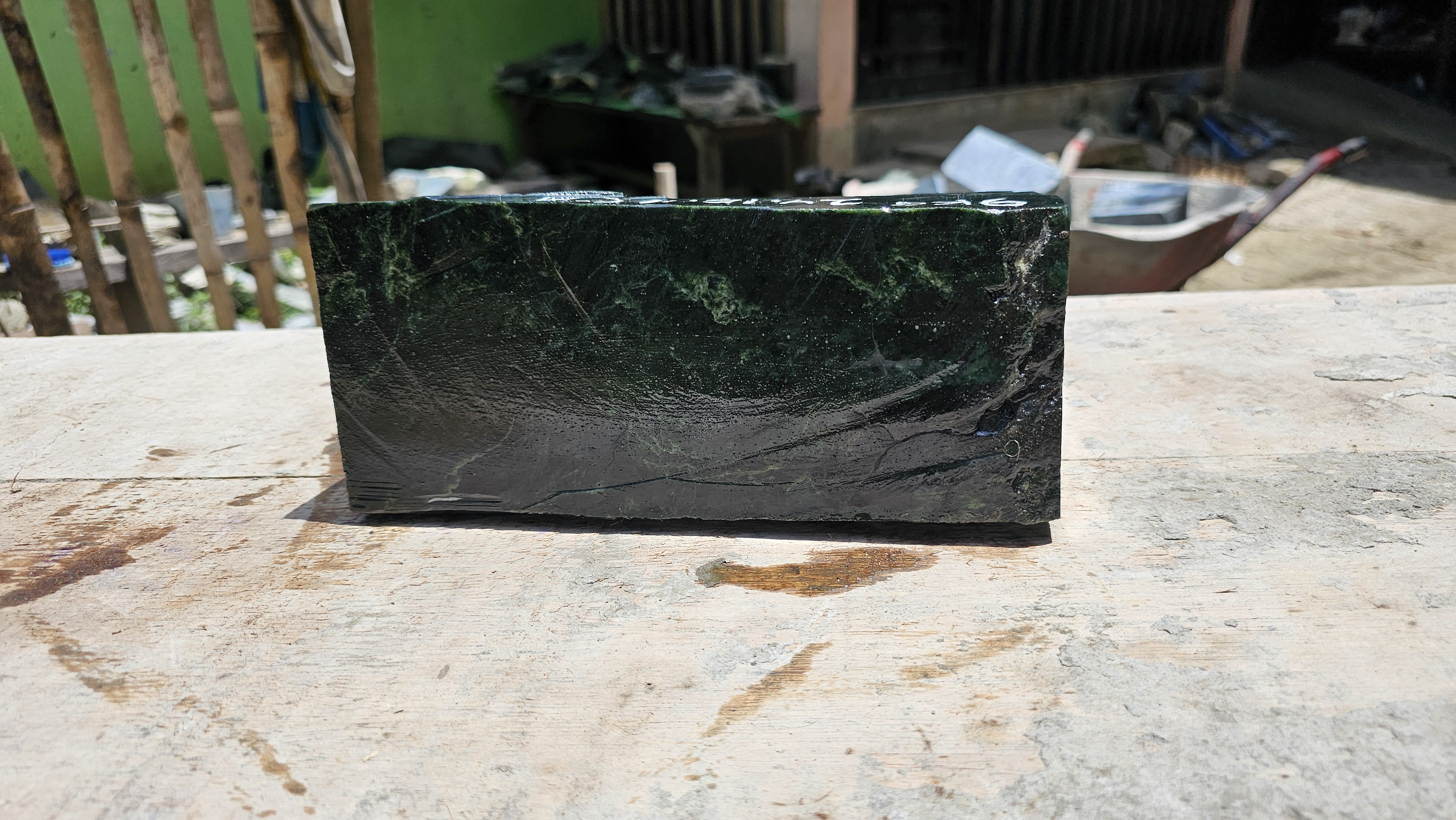 Aceh Natural Dark Green Nephrite Jade Slab Rough Stone – 9 KG