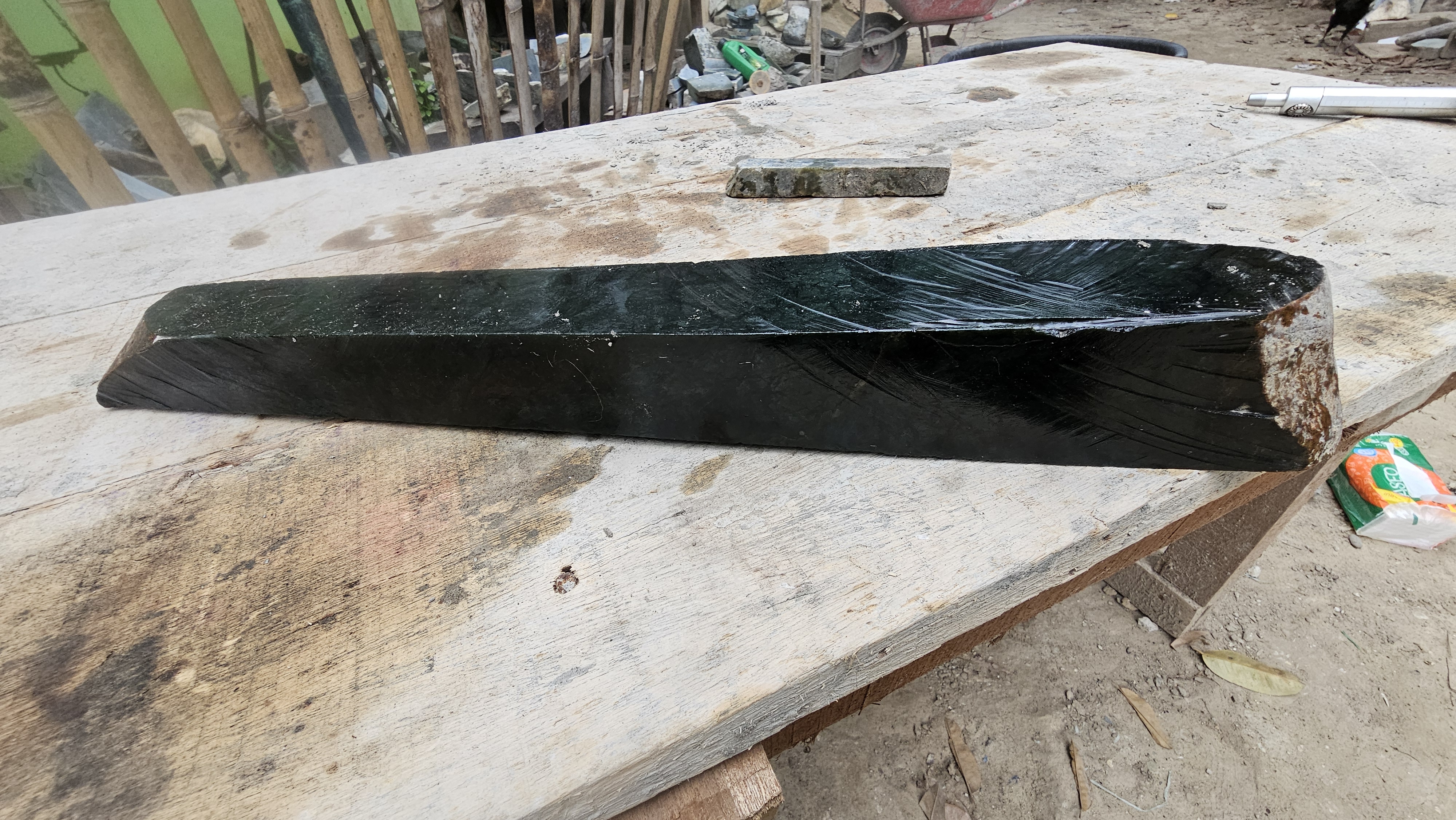 Aceh Natural Dark Green Nephrite Jade Slab Rough Stone – 4.1 KG