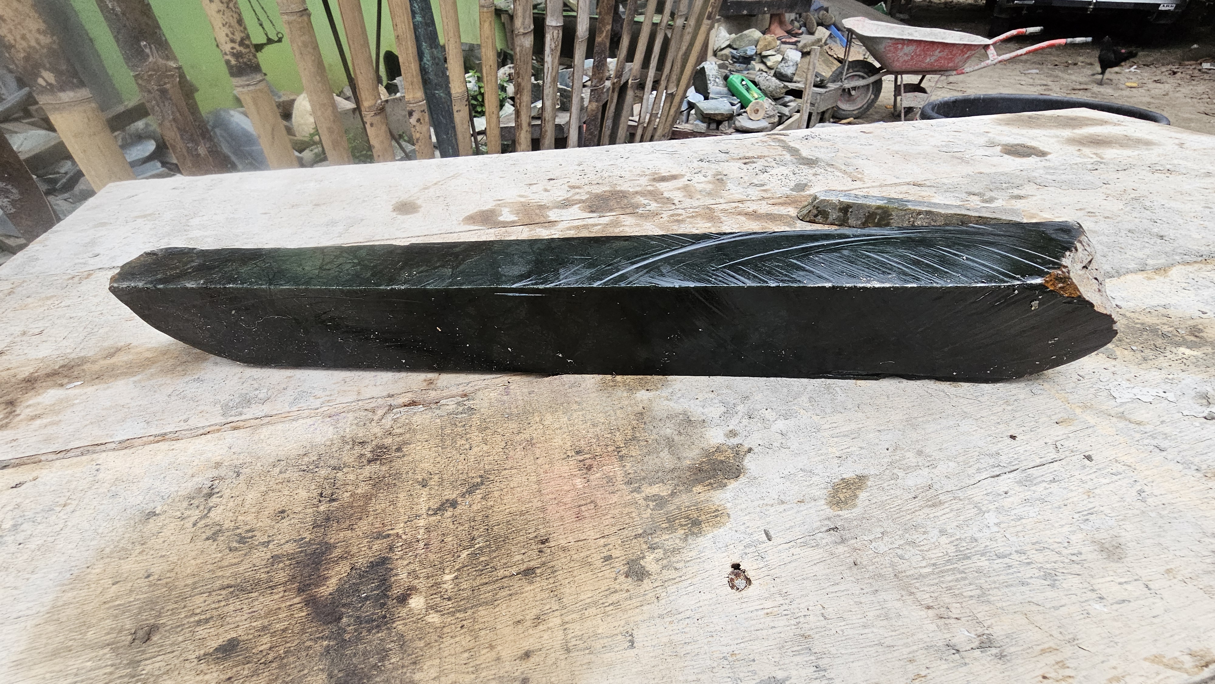 Aceh Natural Dark Green Nephrite Jade Slab Rough Stone – 4.1 KG
