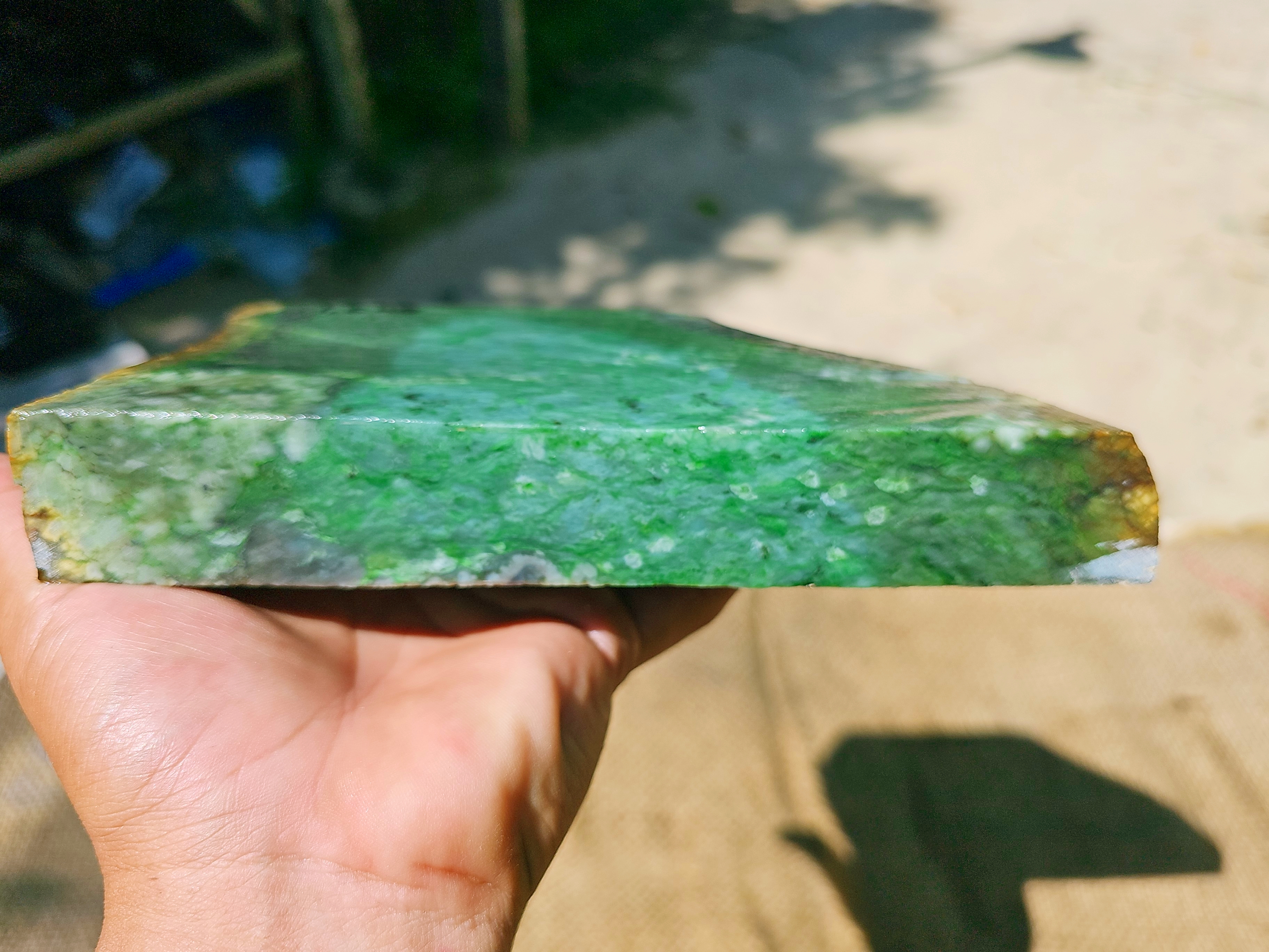 Aceh Natural Moss Green and Smoky Gray Nephrite Jade Slab with Organic Speckled Mottling Rough Stone – 1.6 KG