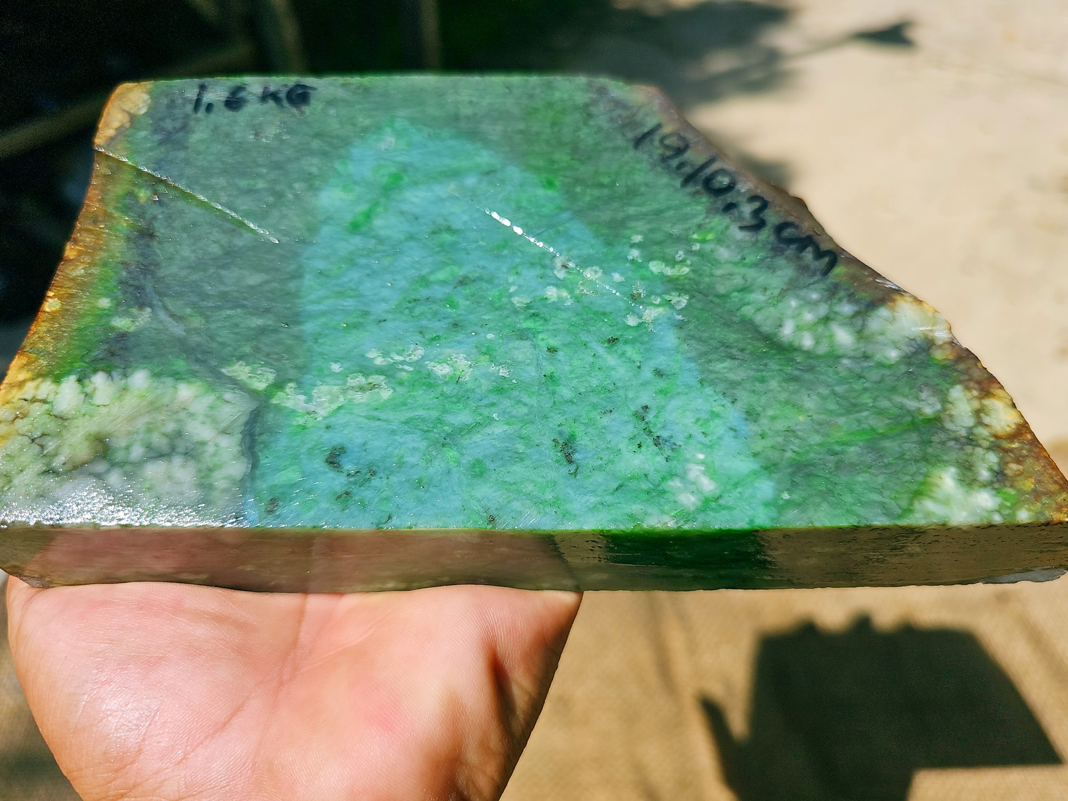 Aceh Natural Moss Green and Smoky Gray Nephrite Jade Slab with Organic Speckled Mottling Rough Stone – 1.6 KG