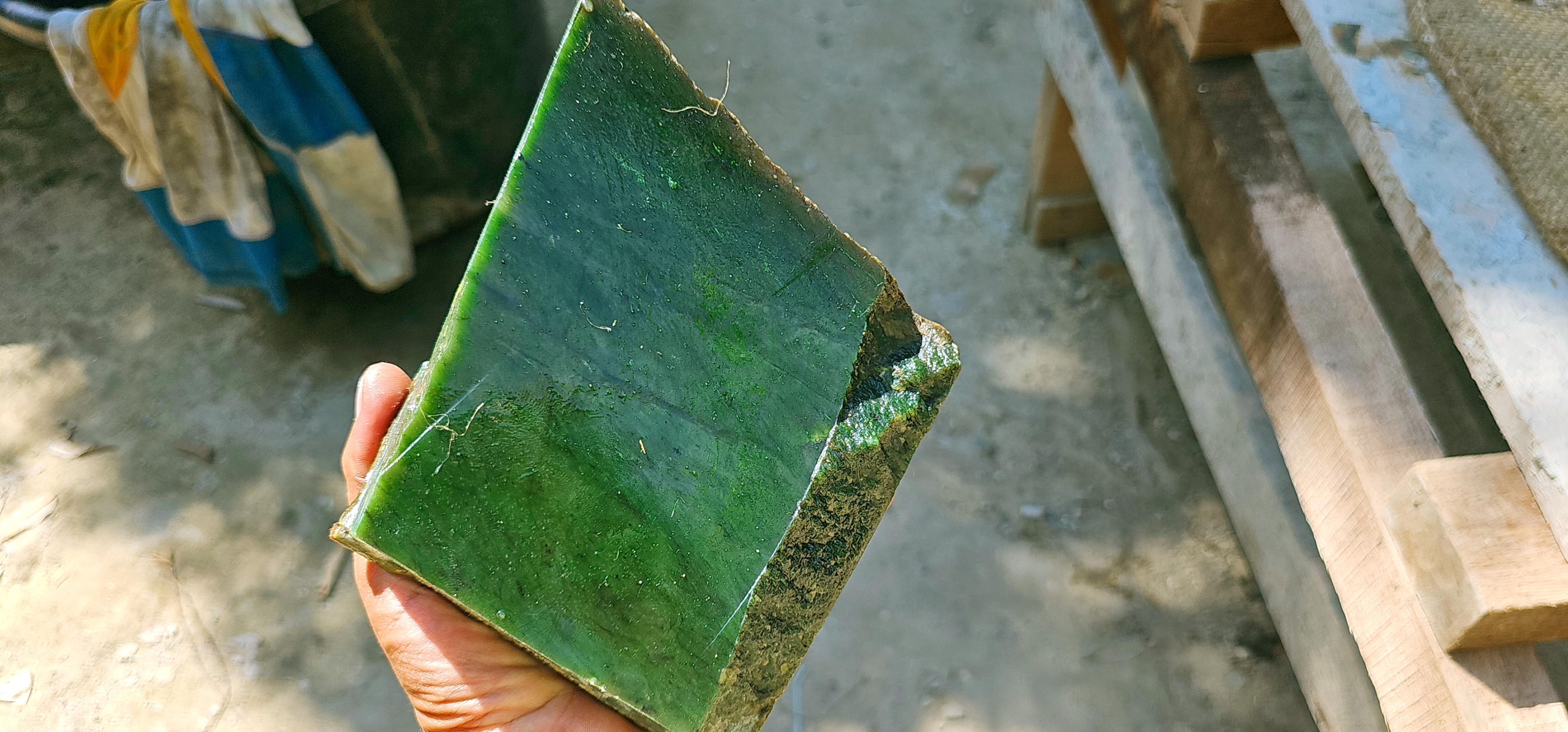Aceh Natural Deep Forest Green Nephrite Jade with Organic Clouded Veining and Textured Rough Edge Stone - 1.7 KG