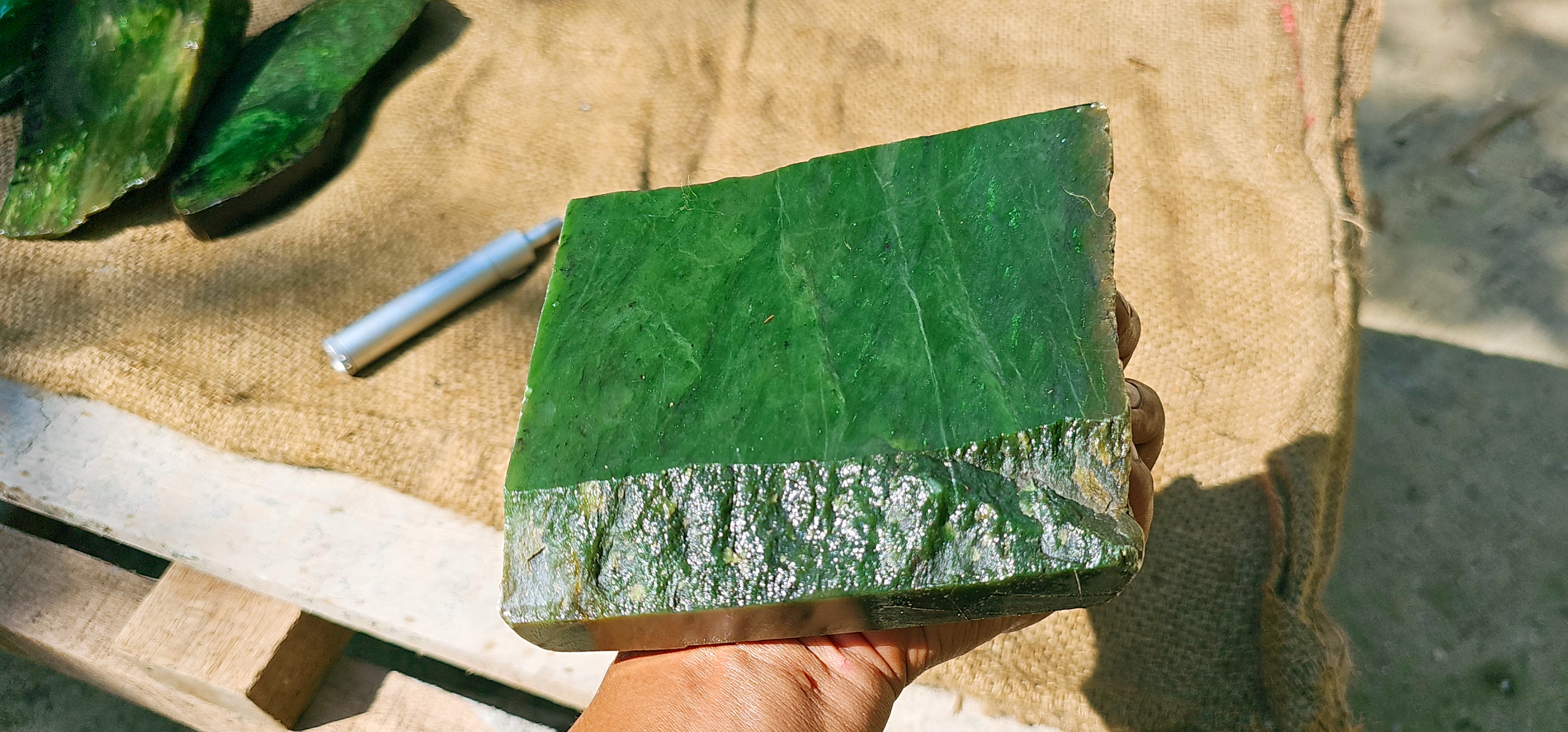 Aceh Natural Deep Forest Green Nephrite Jade with Organic Clouded Veining and Textured Rough Edge Stone - 1.7 KG