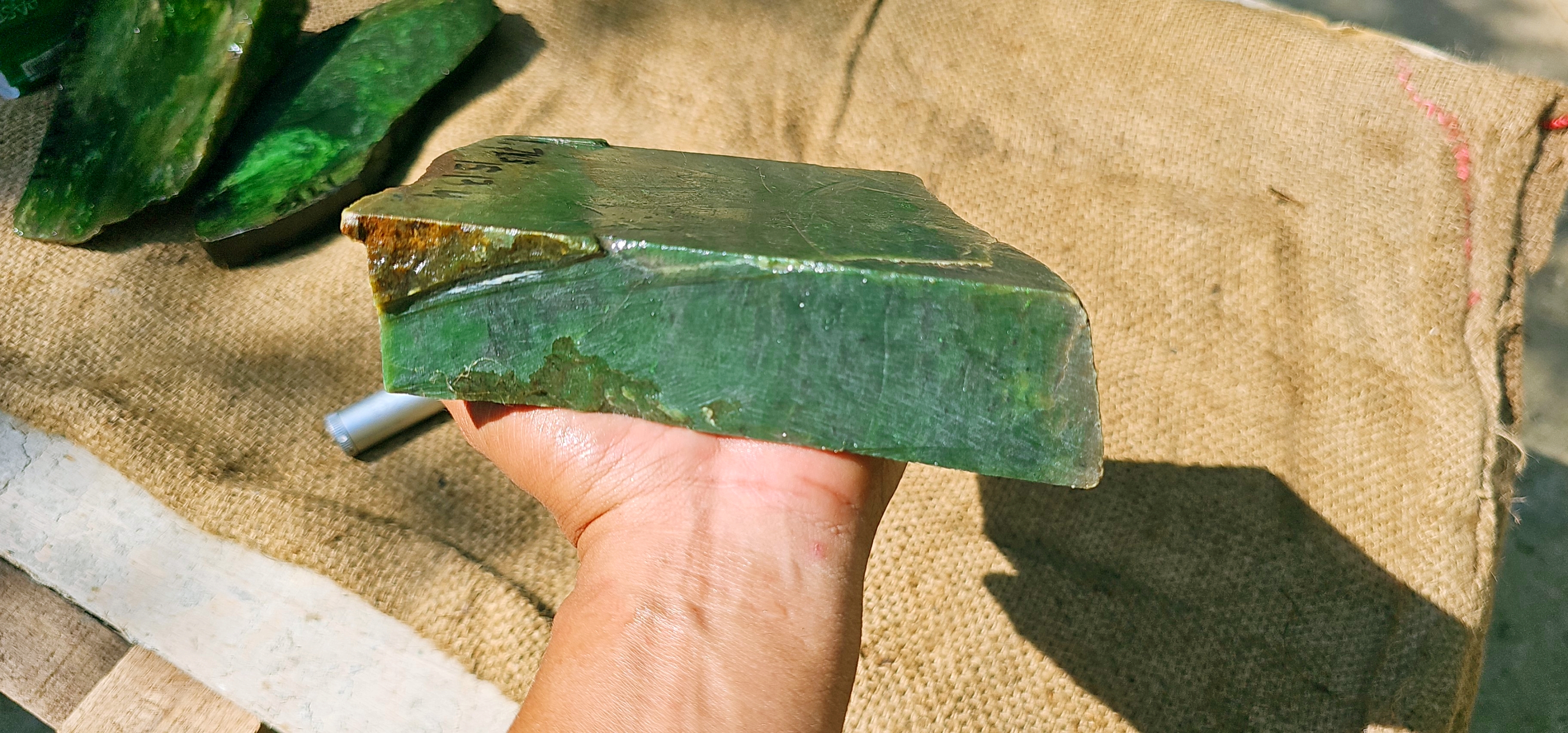 Aceh Natural Deep Forest Green Nephrite Jade with Organic Clouded Veining and Textured Rough Edge Stone - 1.7 KG