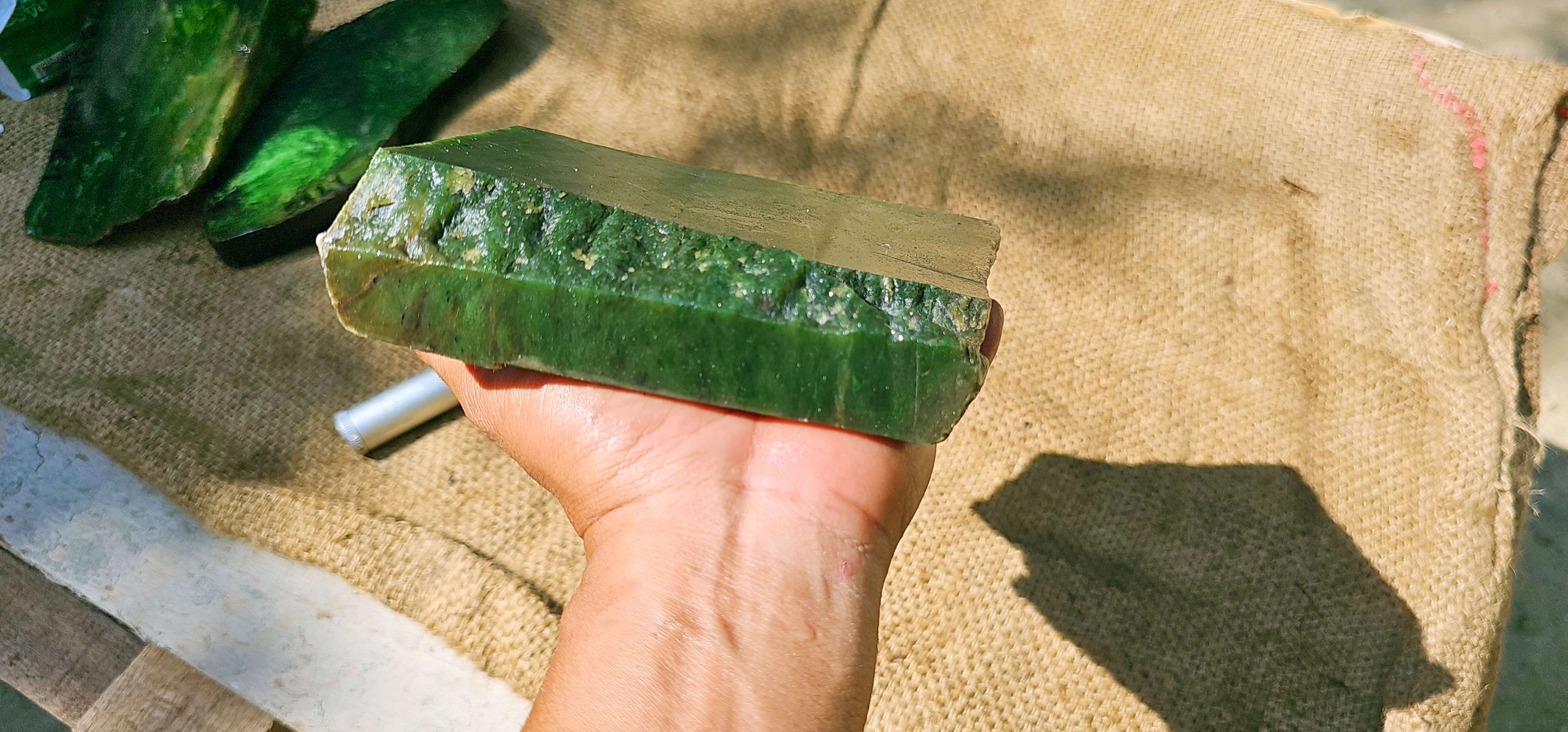 Aceh Natural Deep Forest Green Nephrite Jade with Organic Clouded Veining and Textured Rough Edge Stone - 1.7 KG