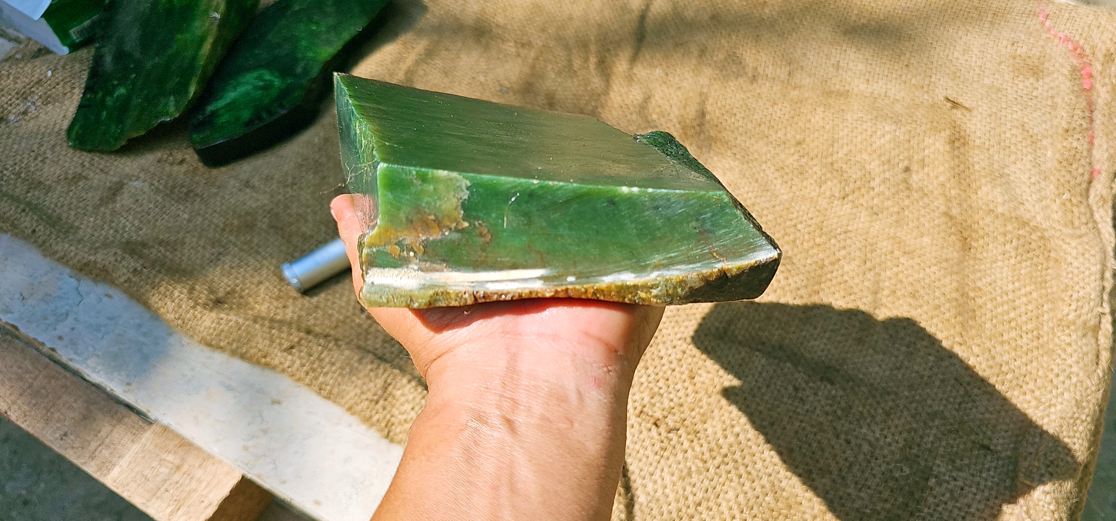 Aceh Natural Deep Forest Green Nephrite Jade with Organic Clouded Veining and Textured Rough Edge Stone - 1.7 KG