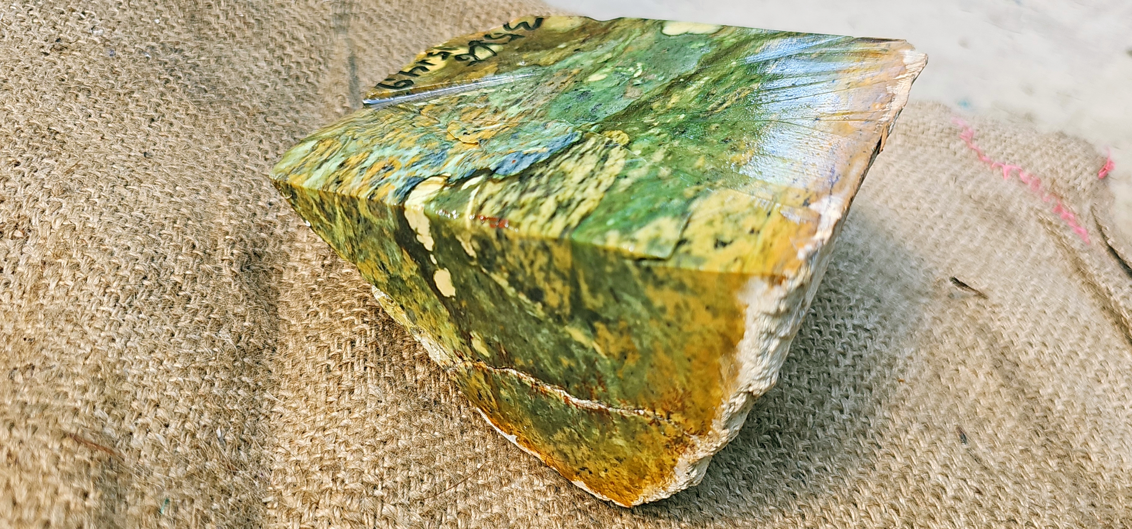 Aceh Natural Moss and Olive Green Nephrite Jade with Dynamic Yellow Veining and Organic Mottled Patterns Rough Stone – 3.5 KG