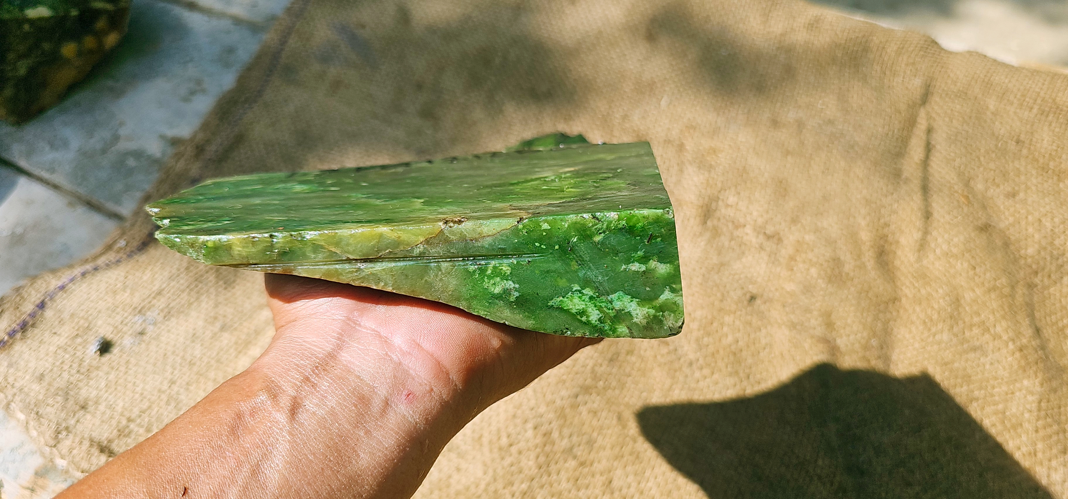 Aceh Natural Moss Green Nephrite Jade with Dynamic Clouded Veining and Textured Rough Stone Surface – 1.7 KG