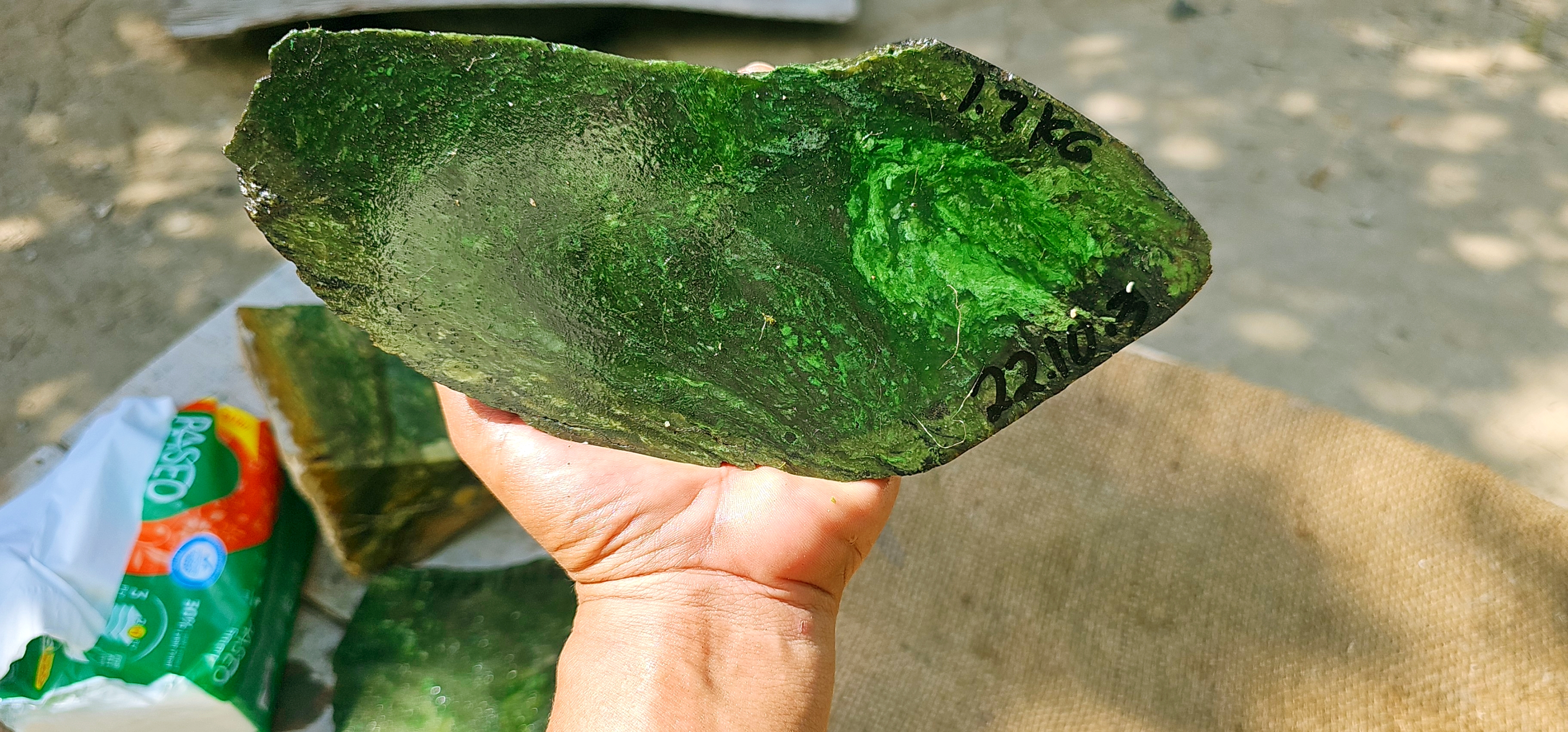 Aceh Natural Deep Forest Green Nephrite Jade with Organic Clouded Veining Rough Stone – 1.2 KG
