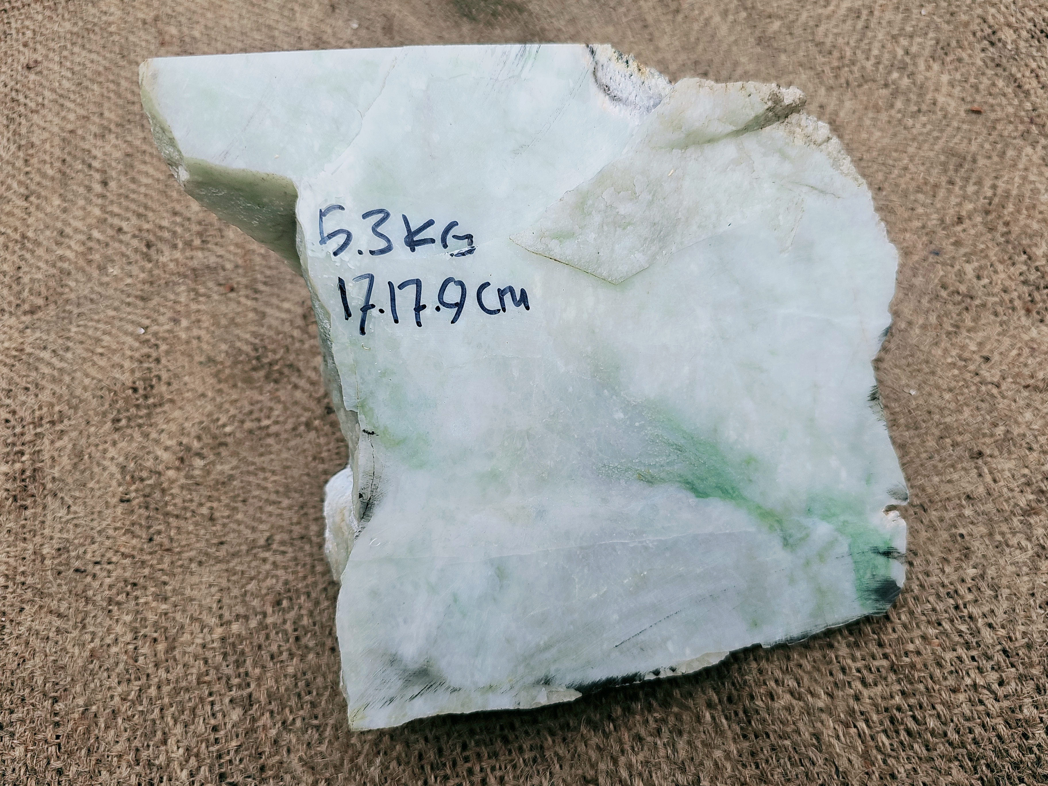 Aceh Natural Ice Jade Rough Stone with Pale Green Clouded Veining and Textured Contours – 5.3 KG
