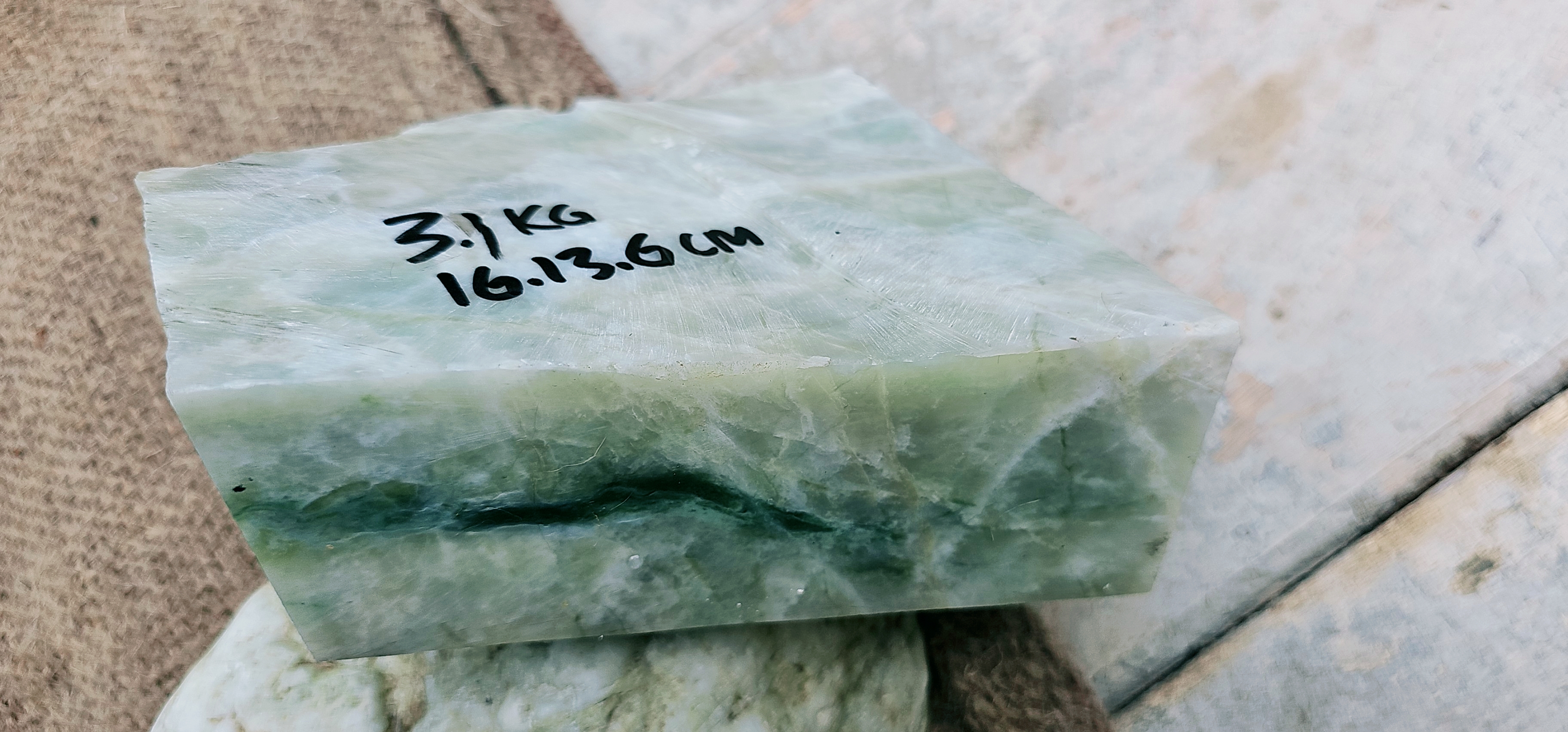 Aceh Natural Ice Jade Rough Stone with Dynamic Emerald Vein Banding and Pale Moss Undertones - 3.1 KG