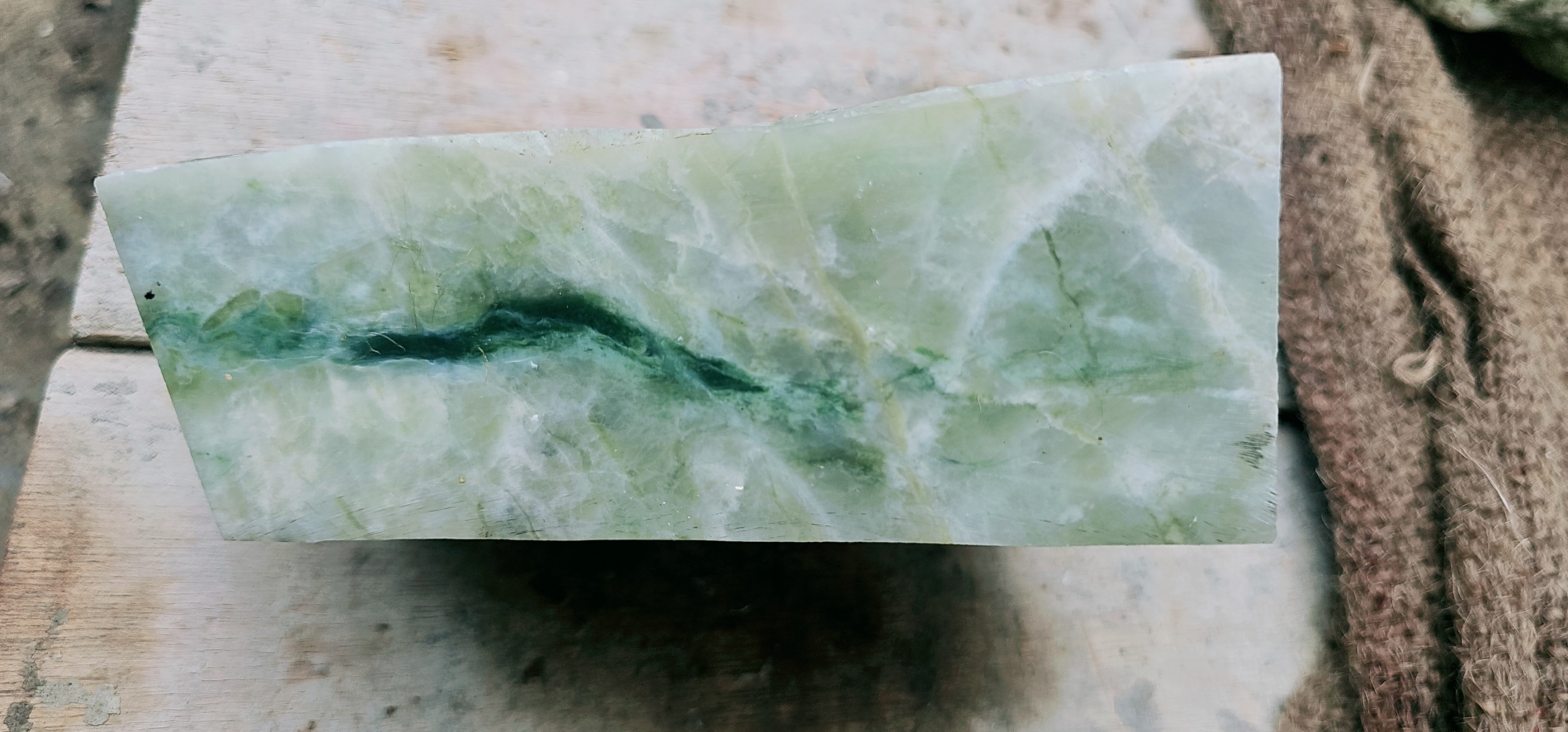 Aceh Natural Ice Jade Rough Stone with Dynamic Emerald Vein Banding and Pale Moss Undertones - 3.1 KG
