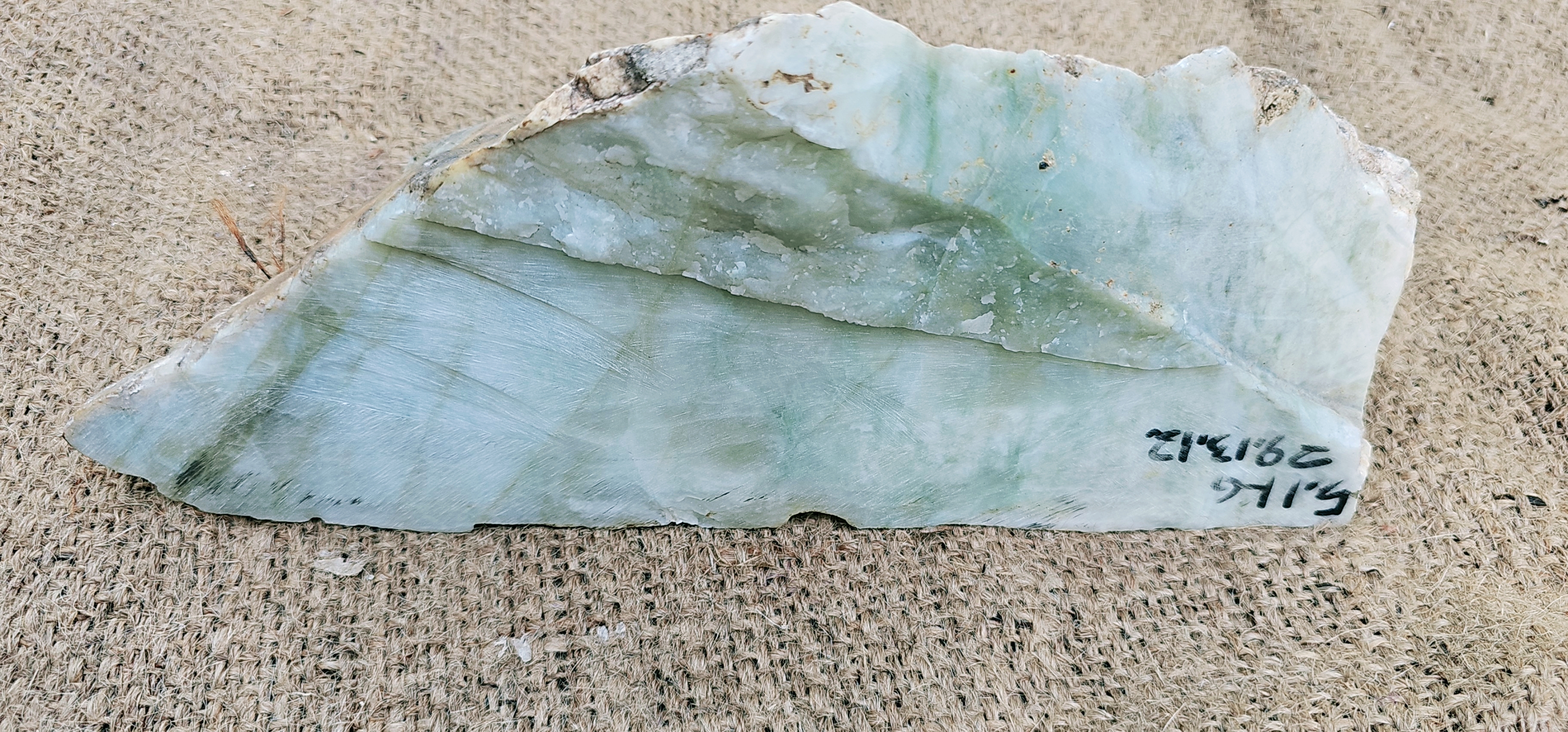 Aceh Natural Gray-Green Ice Jade Rough Stone with Feathered Mineral Patterns and Textured Exterior – 5.1 KG
