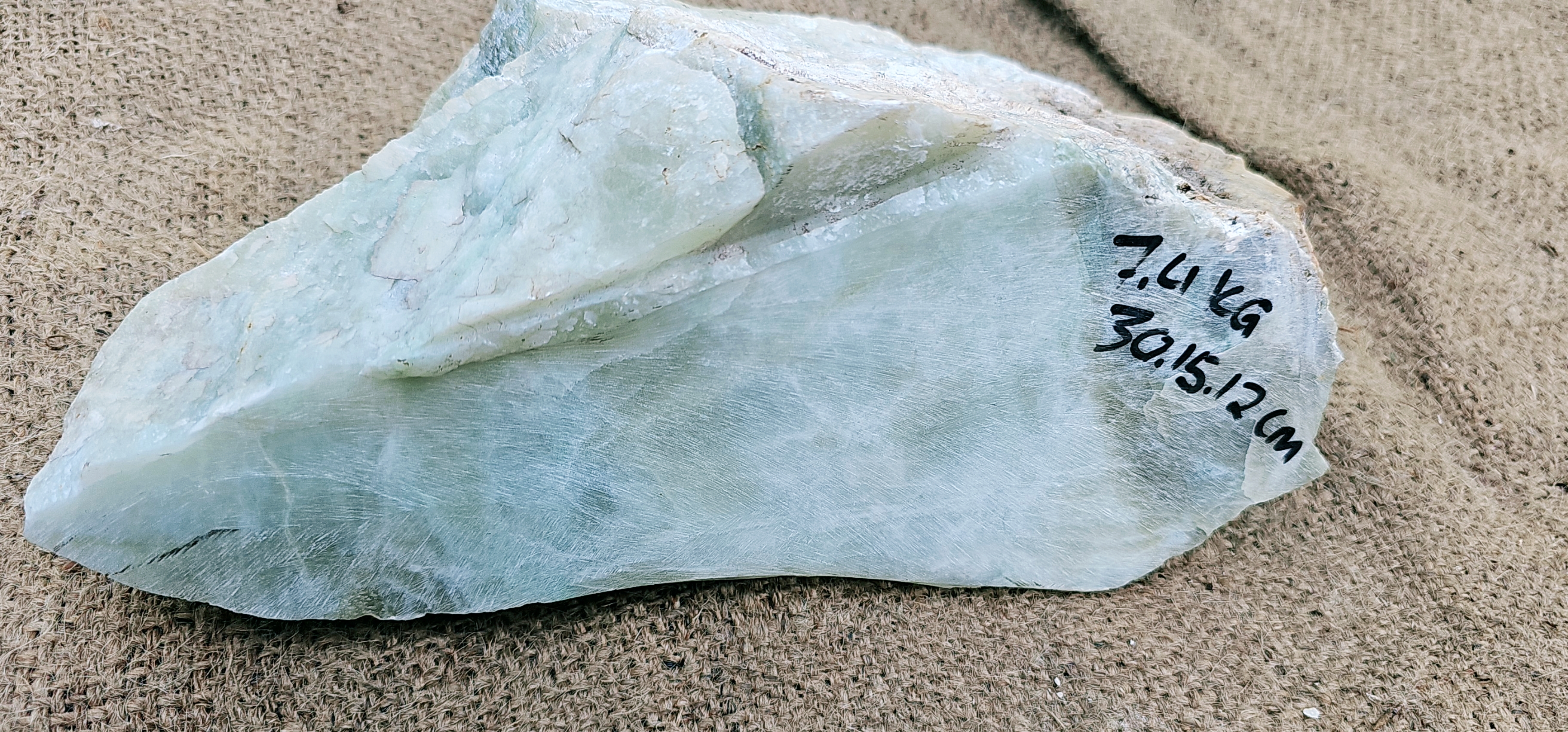 Aceh Natural Soft Pale Green Ice Jade with Crystalline Clouded Texture and Translucent Veining Rough Stone – 7.4 KG
