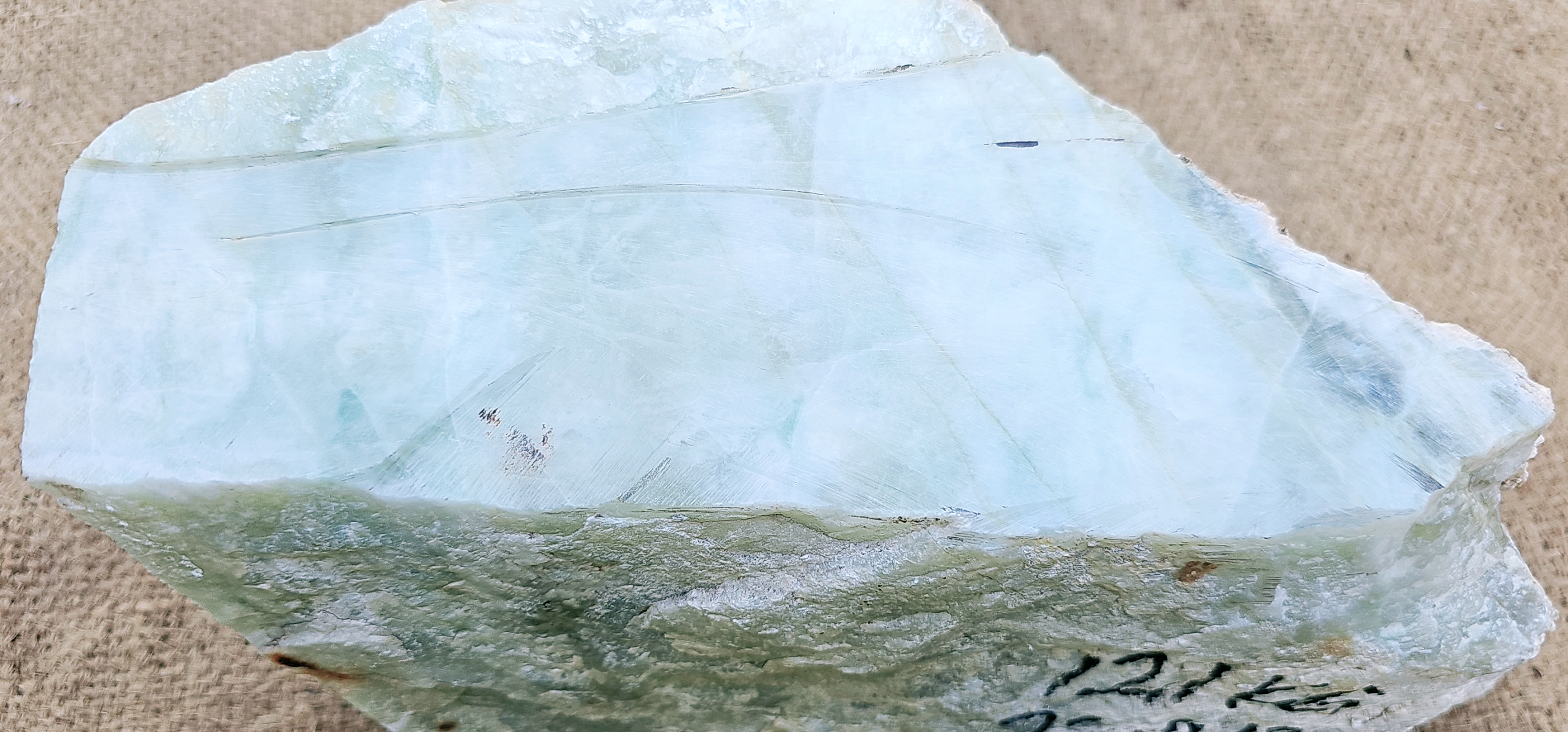 Aceh Ice Jade Rough Stone with Pale Blue-Green Tones and Translucent Crystalline Veining – 12.1 KG
