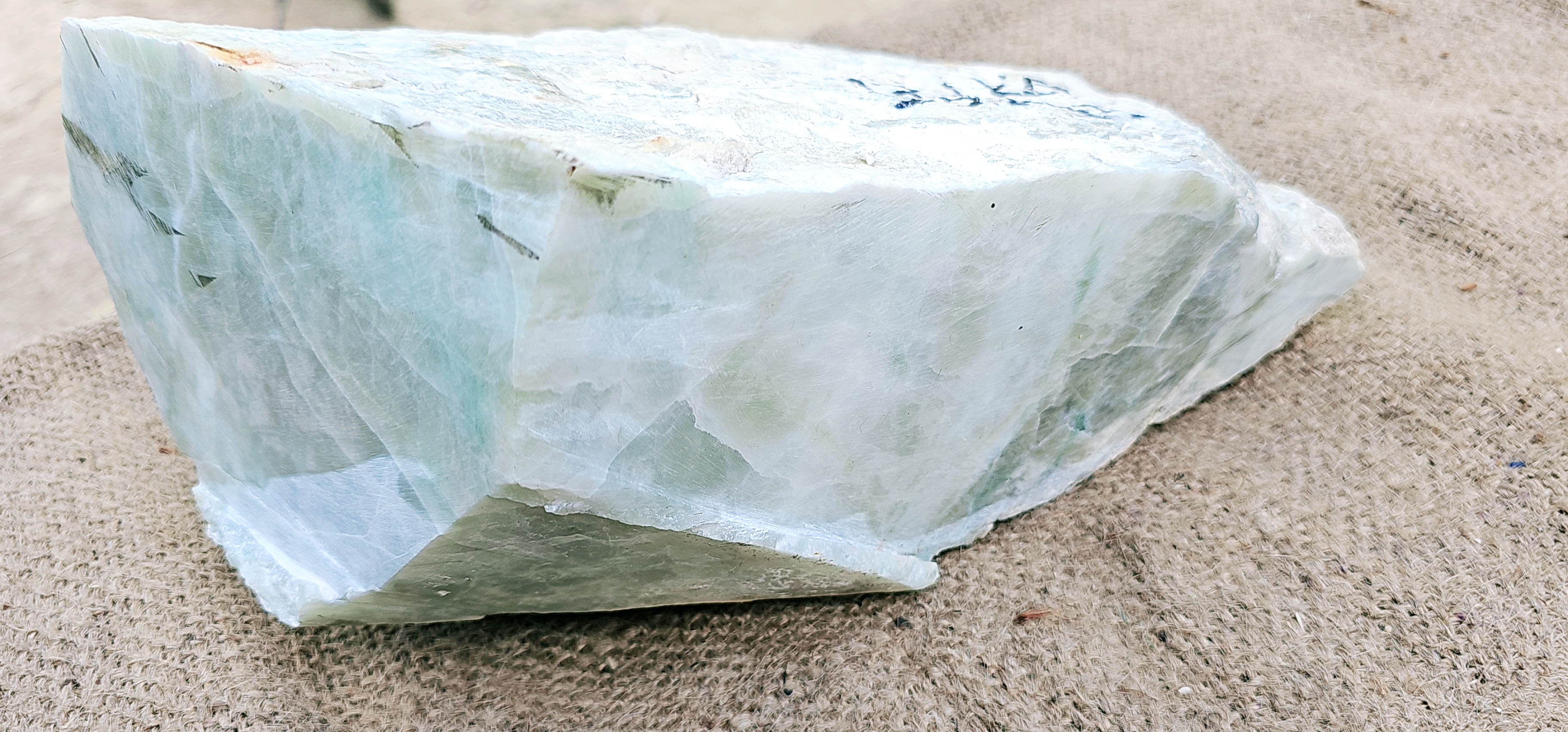 Aceh Ice Jade Rough Stone with Pale Blue-Green Tones and Translucent Crystalline Veining – 12.1 KG