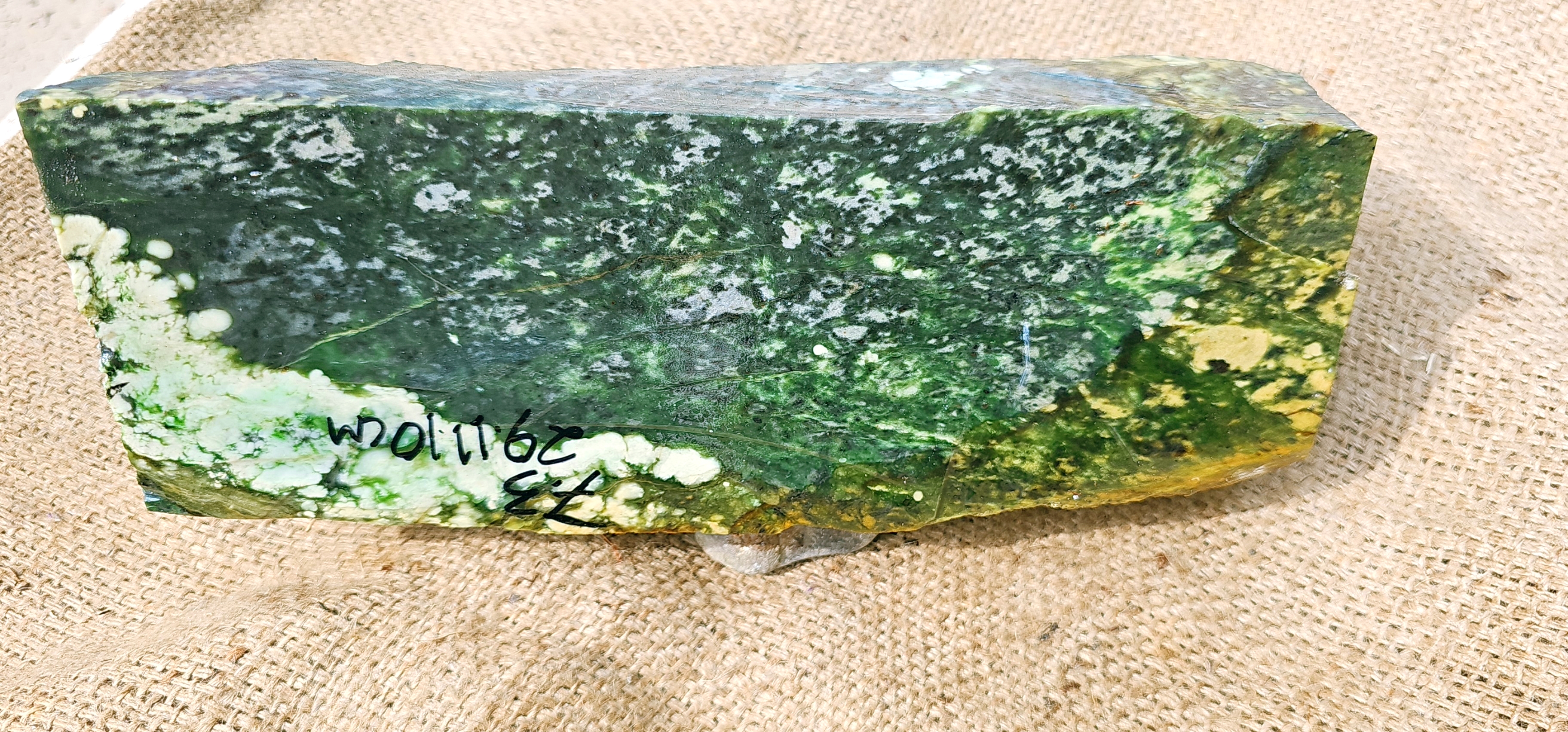 Aceh Natural Deep Forest and Moss Green Nephrite Jade Slab with Golden Brown Ochre Patches and Organic Clouded Veining Rough Stone – 7.3 KG