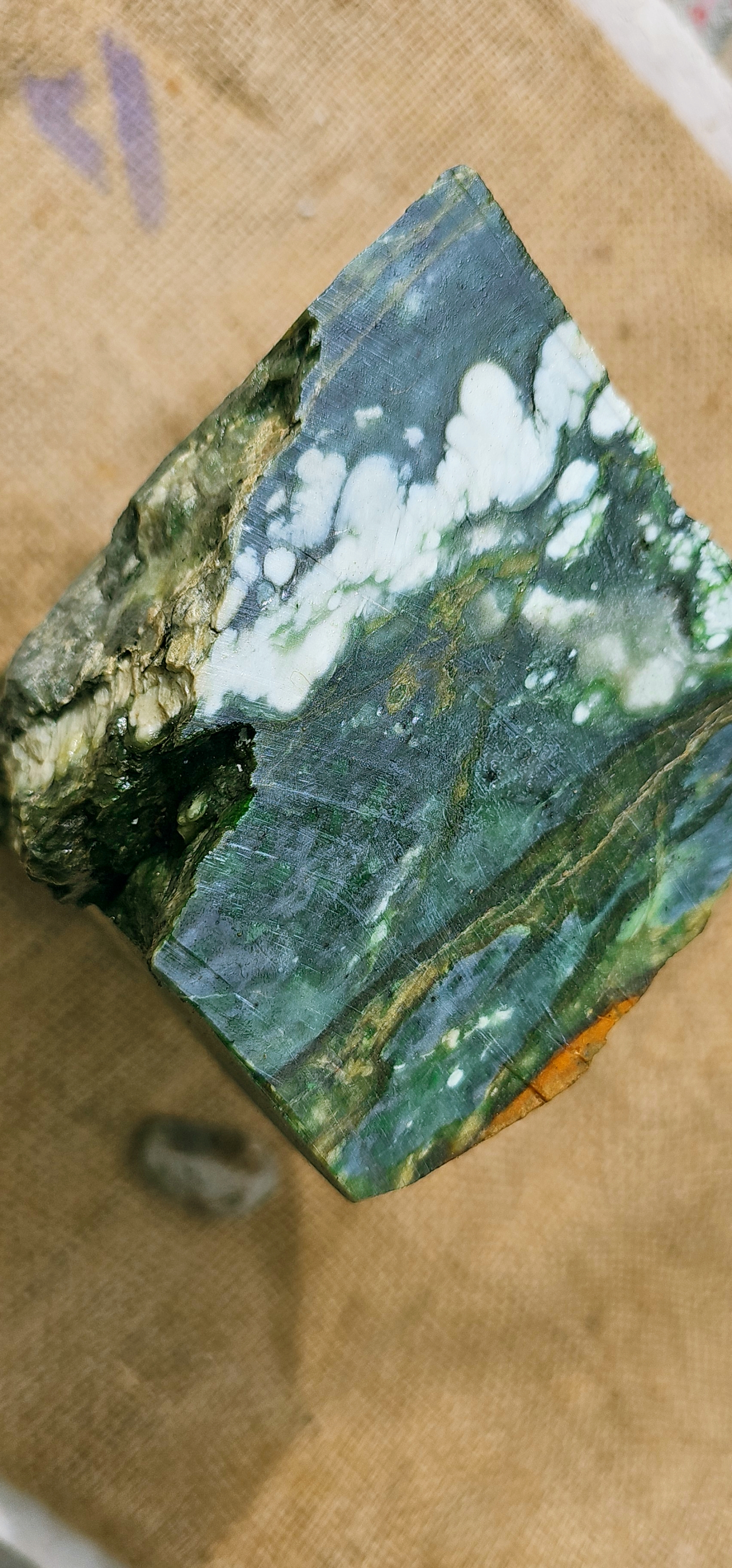 Aceh Natural Deep Forest Green and Moss Green Nephrite Jade with Organic White Clouded Veining Rough Stone - 9 KG
