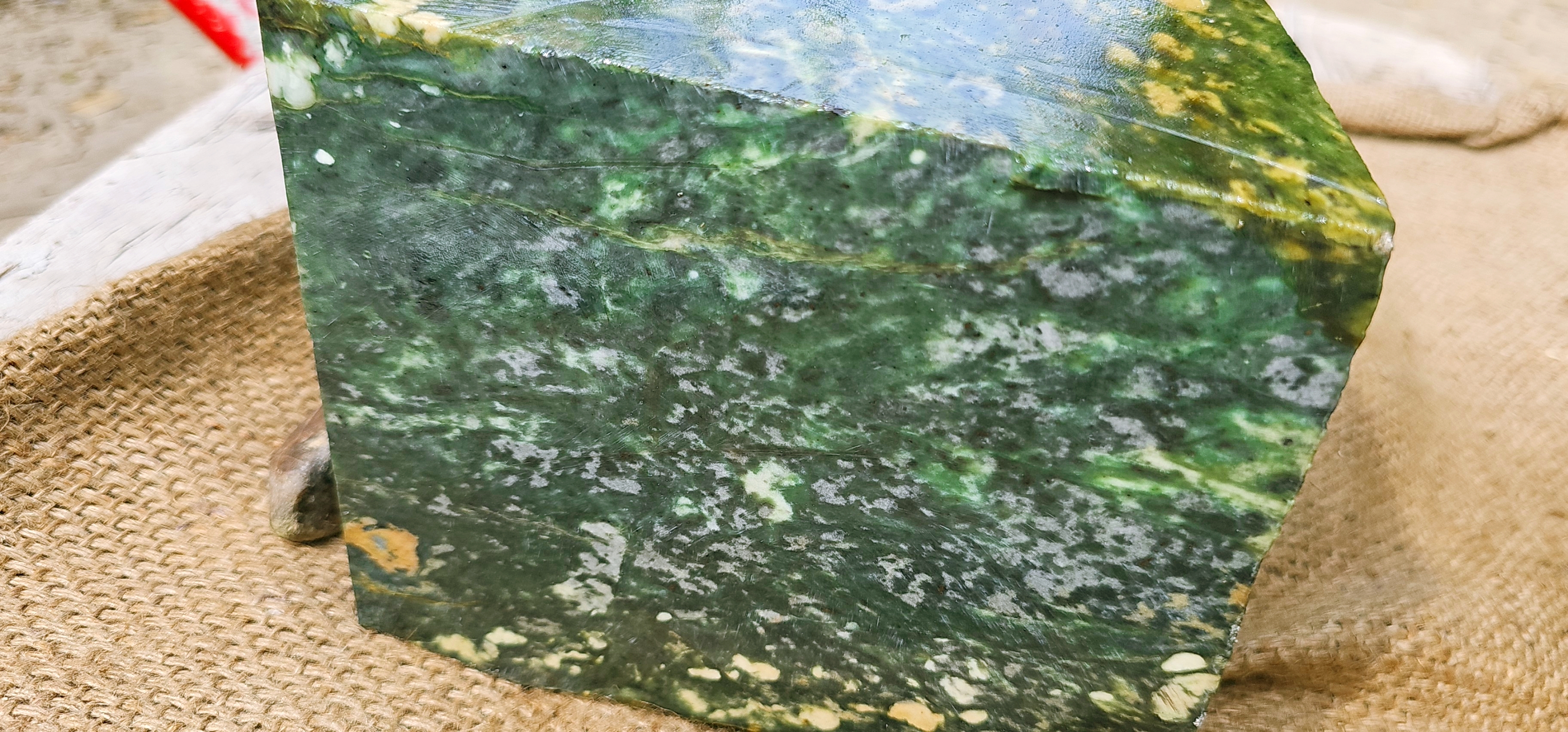 Aceh Natural Deep Forest Green and Moss Green Nephrite Jade with Organic White Clouded Veining Rough Stone - 9 KG