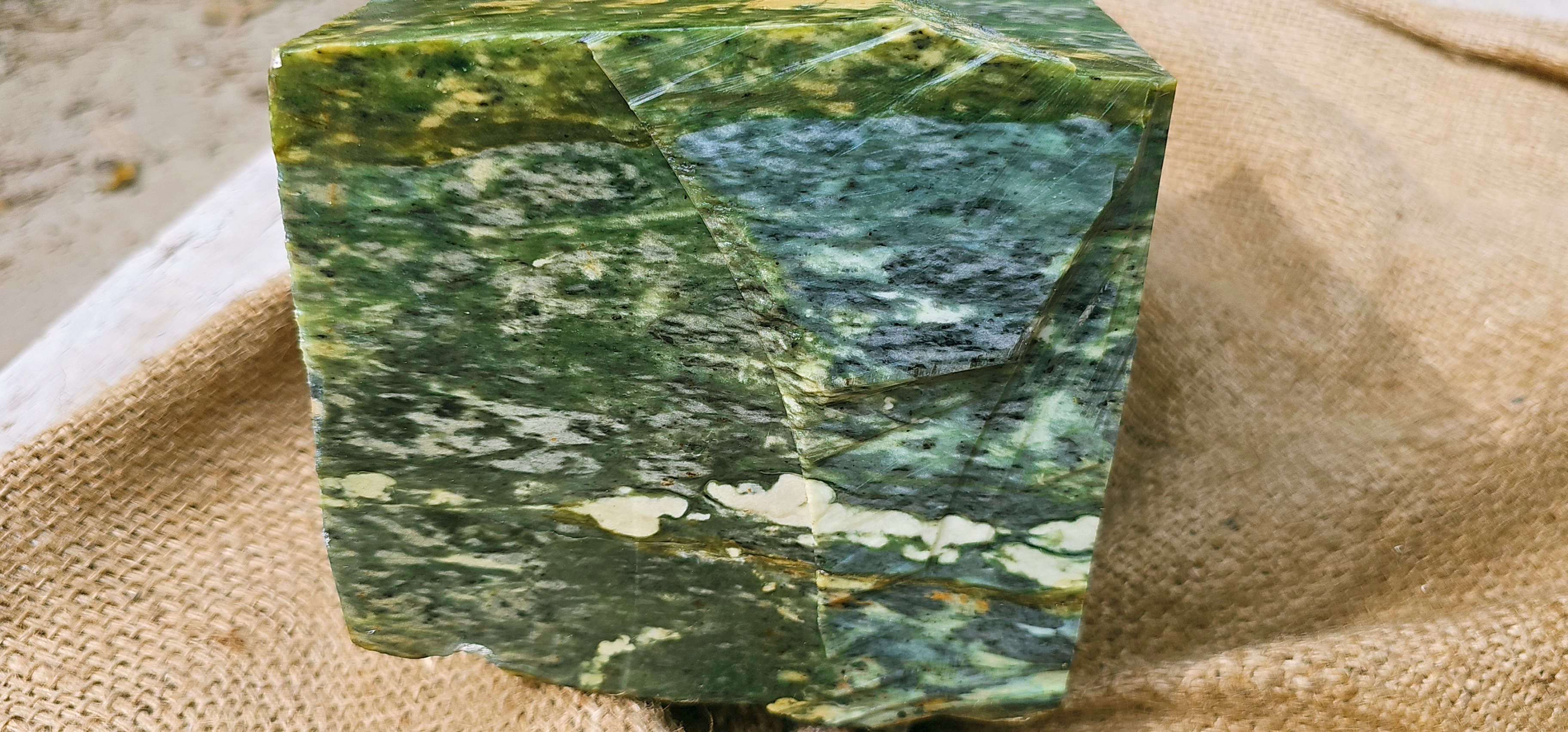 Aceh Natural Deep Forest Green and Moss Green Nephrite Jade with Organic White Clouded Veining Rough Stone - 9 KG
