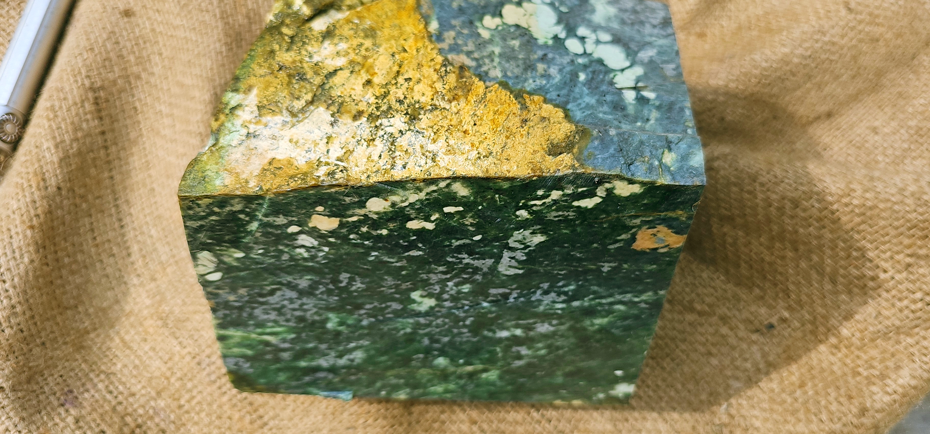 Aceh Natural Deep Forest Green and Moss Green Nephrite Jade with Organic White Clouded Veining Rough Stone - 9 KG