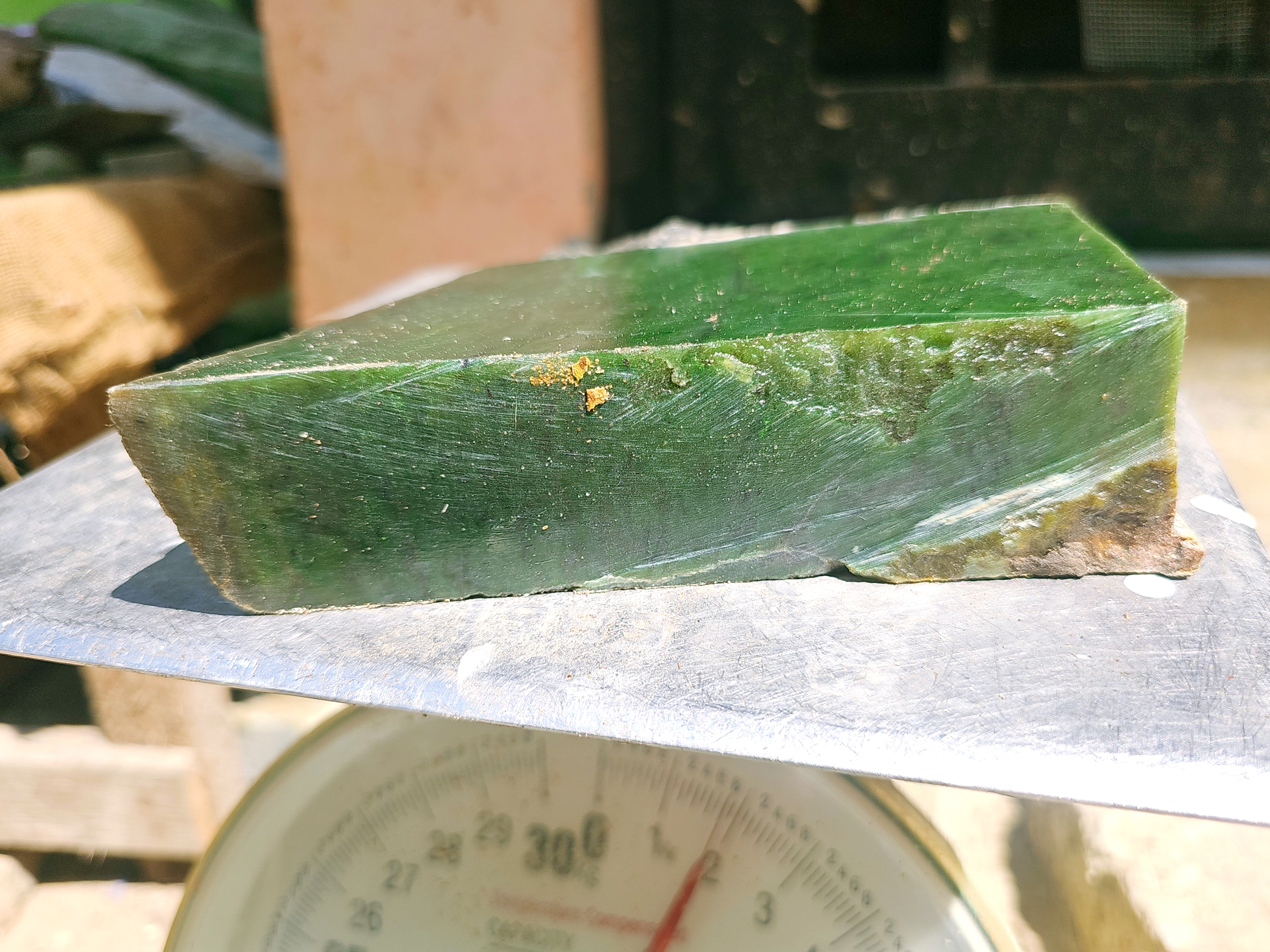 Aceh Natural Deep Forest Green Nephrite Jade Slab with Subtly Textured Rough Edges and Layered Mineral Patterns – 1.8 KG
