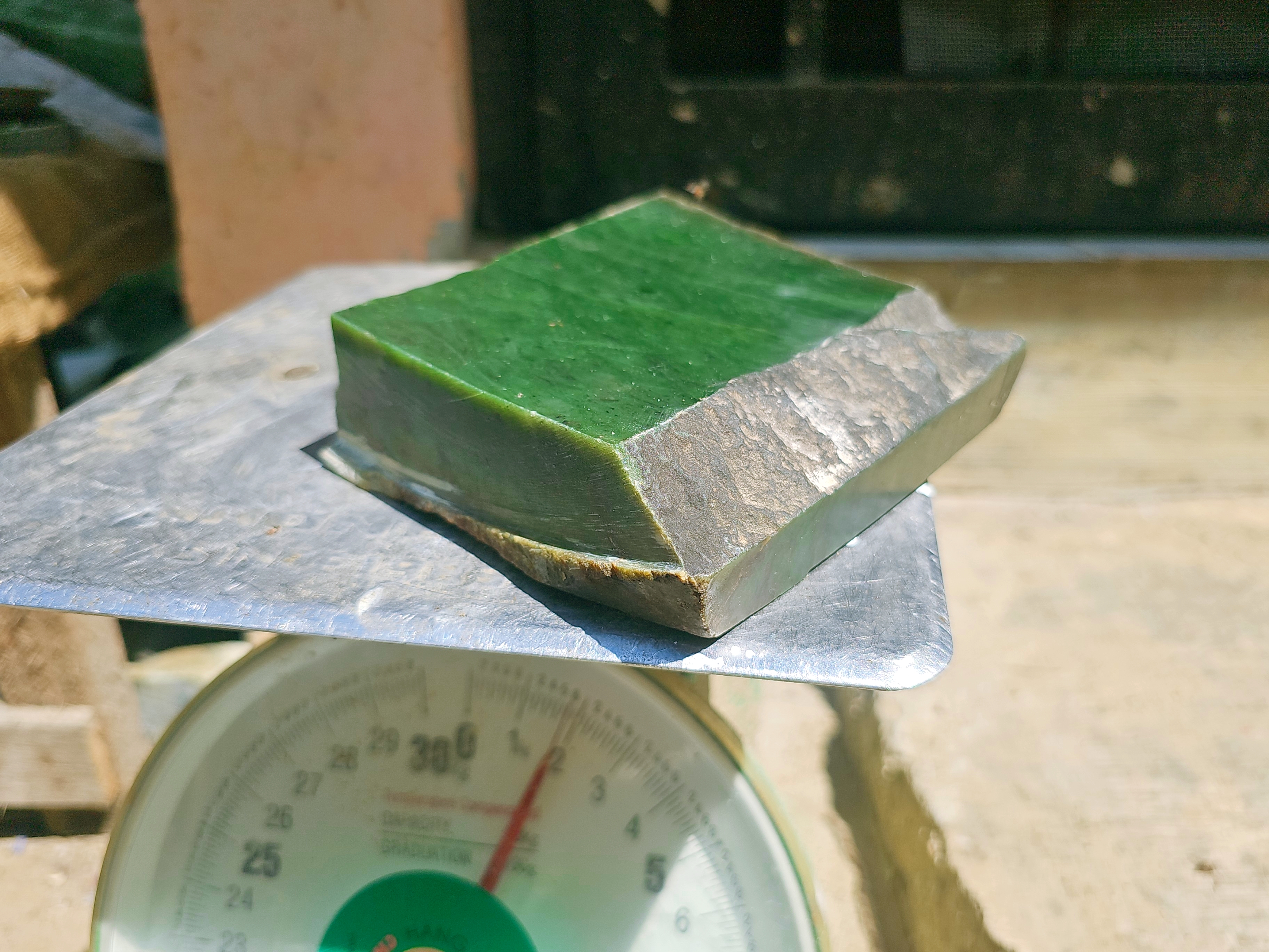 Aceh Natural Deep Forest Green Nephrite Jade Slab with Subtly Textured Rough Edges and Layered Mineral Patterns – 1.8 KG
