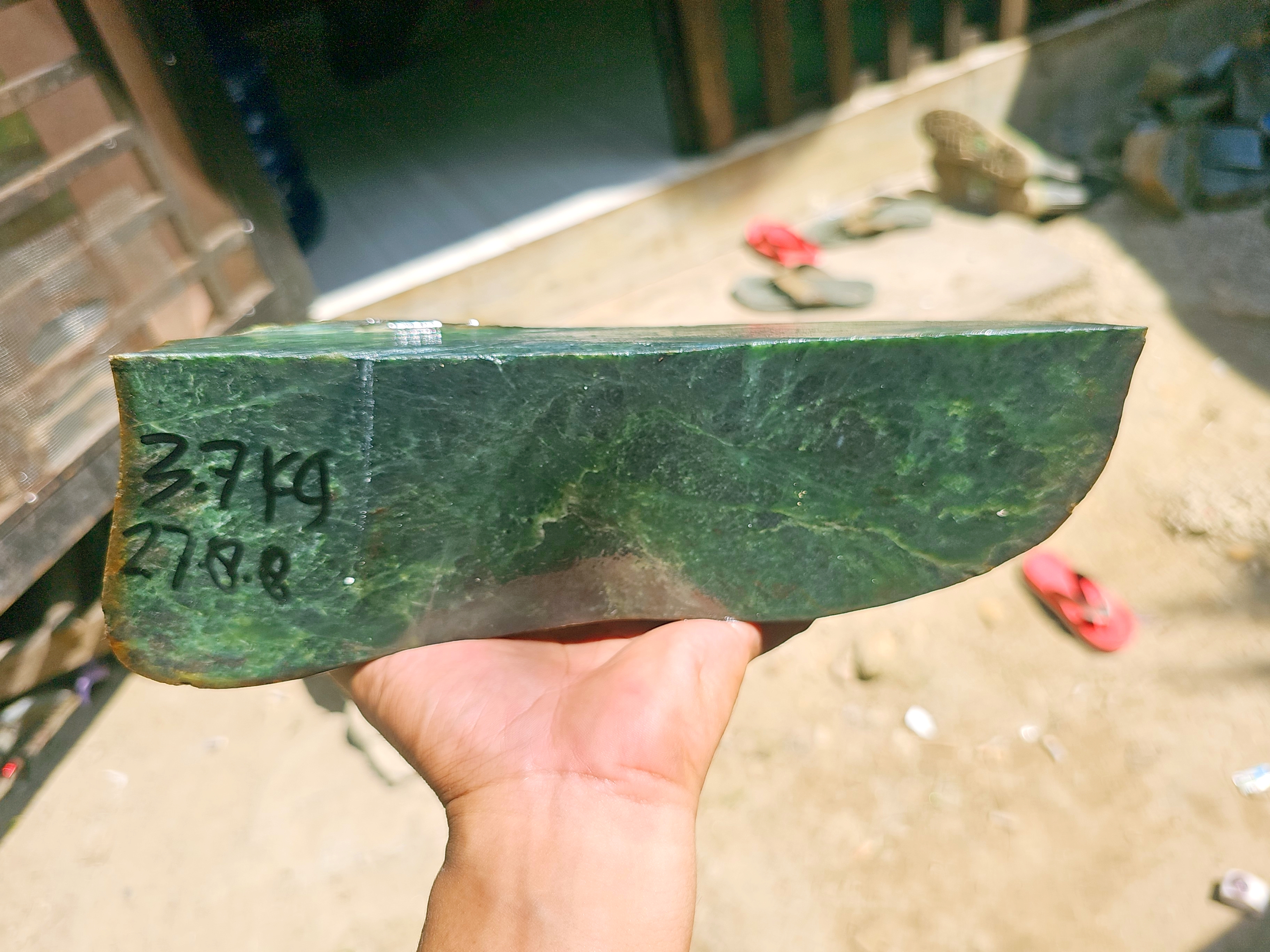 Aceh Natural Deep Forest Green Nephrite Jade with Organic Clouded Veining Rough Stone – 3.7 KG