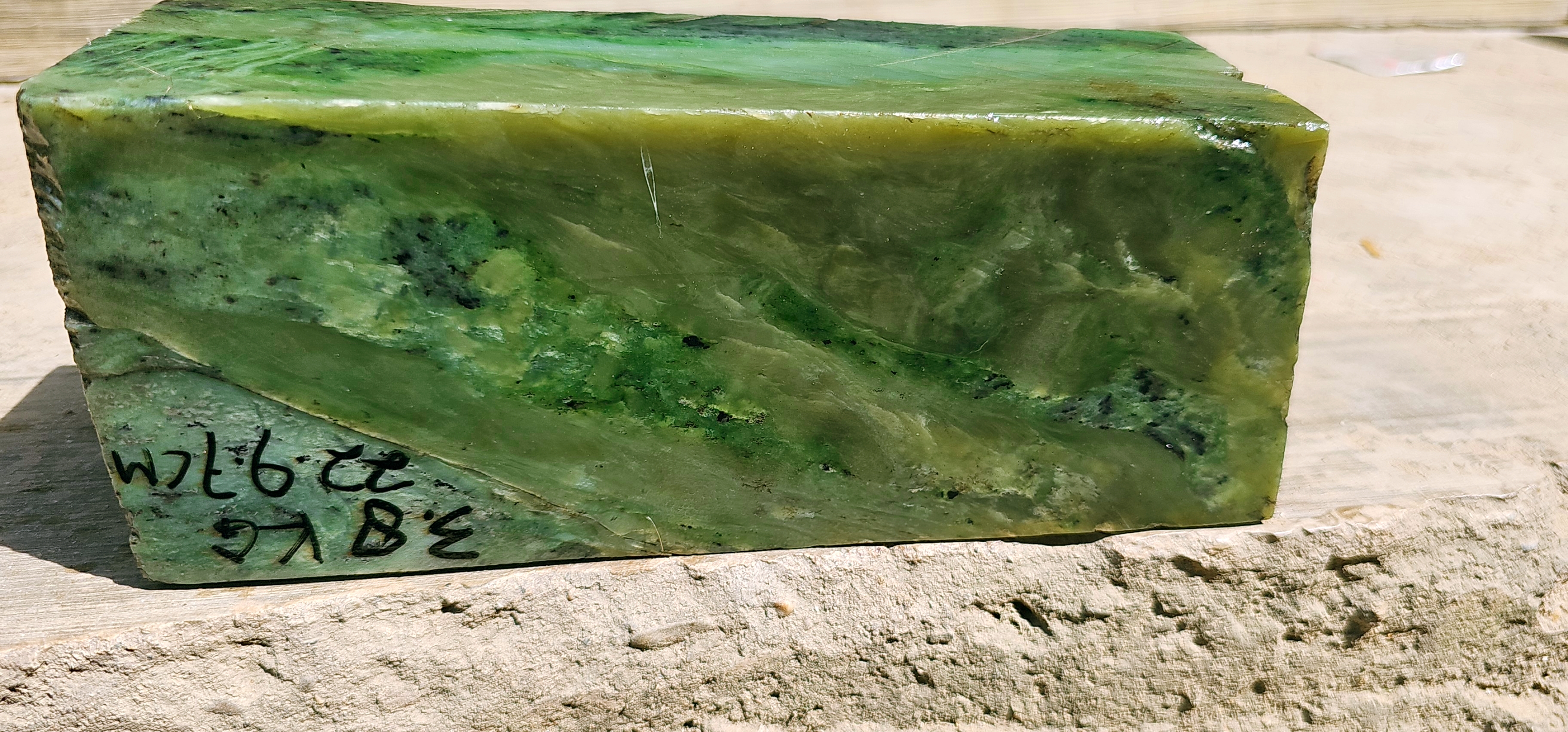 Aceh Natural Moss Green and Olive Nephrite Jade Rough Stone with Dynamic Clouded Veining and Deep Charcoal Inclusions – 3.8 KG