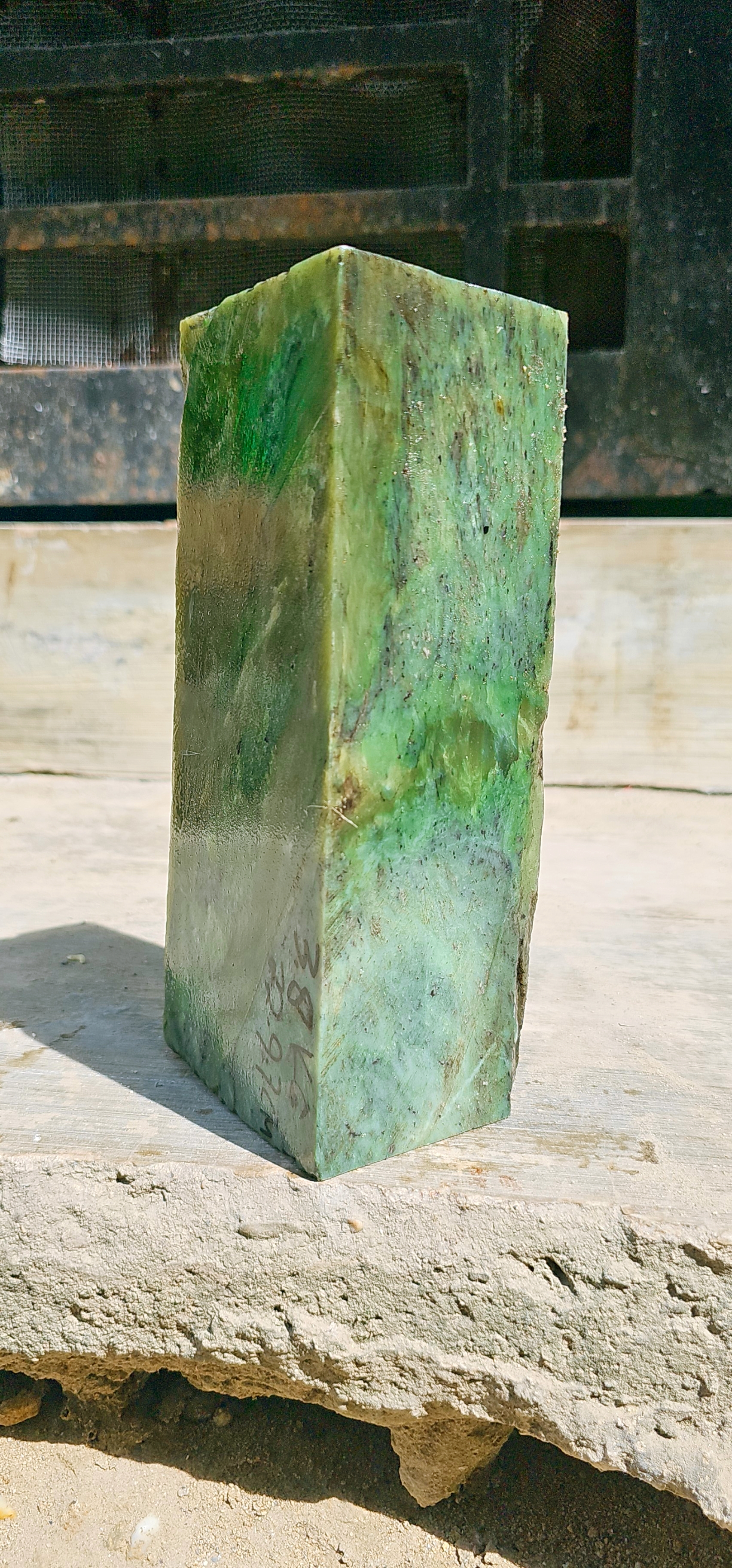 Aceh Natural Moss Green and Olive Nephrite Jade Rough Stone with Dynamic Clouded Veining and Deep Charcoal Inclusions – 3.8 KG