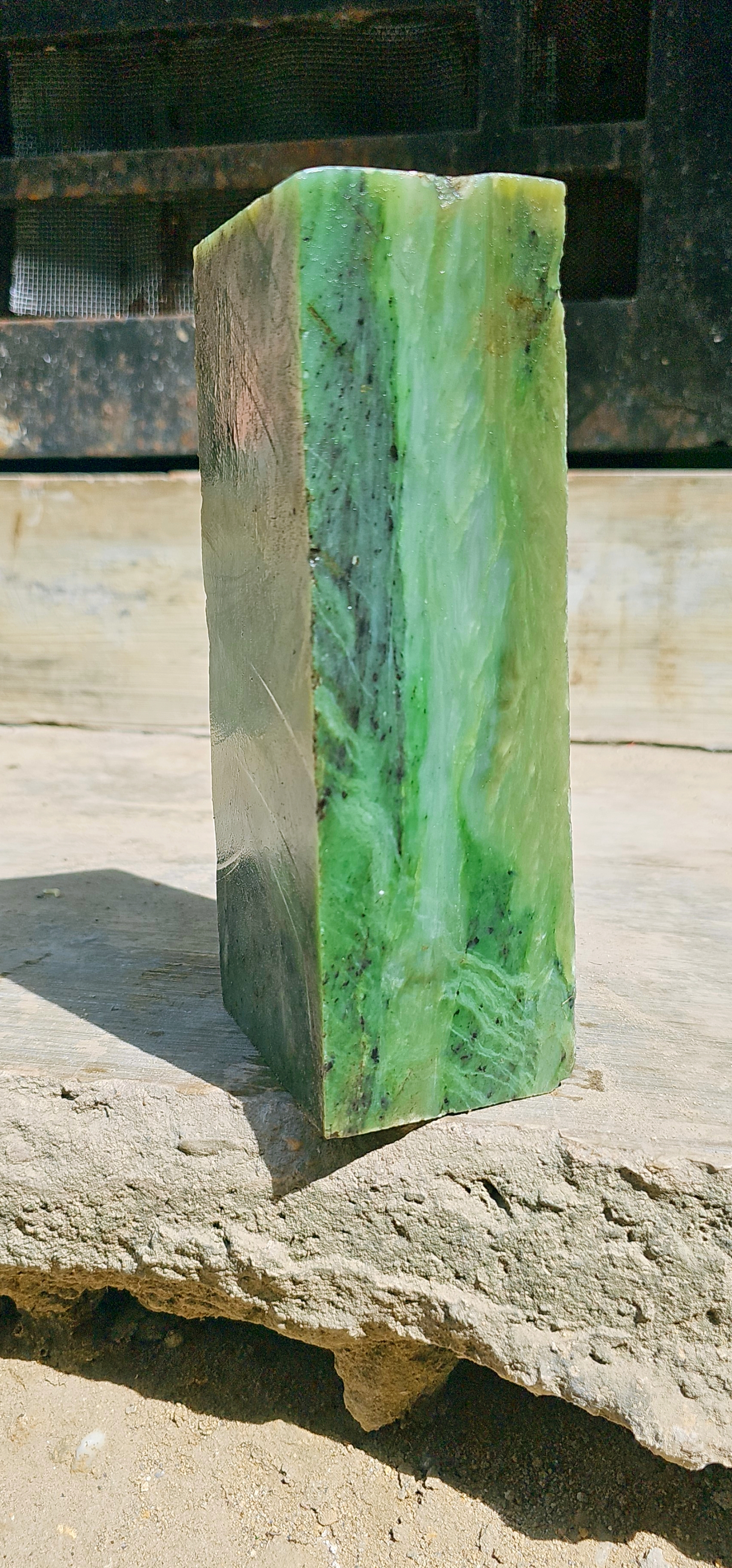 Aceh Natural Moss Green and Olive Nephrite Jade Rough Stone with Dynamic Clouded Veining and Deep Charcoal Inclusions – 3.8 KG