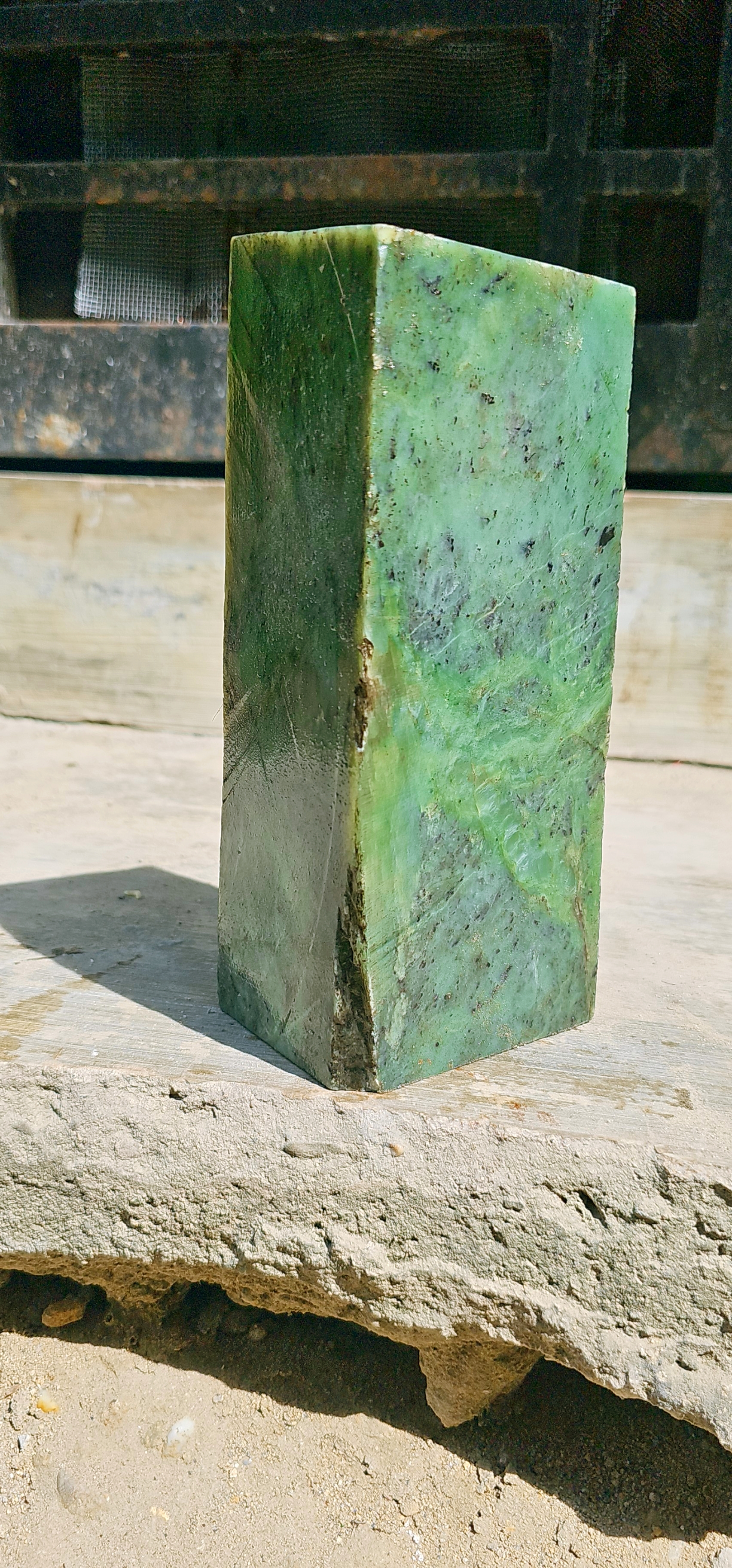 Aceh Natural Moss Green and Olive Nephrite Jade Rough Stone with Dynamic Clouded Veining and Deep Charcoal Inclusions – 3.8 KG