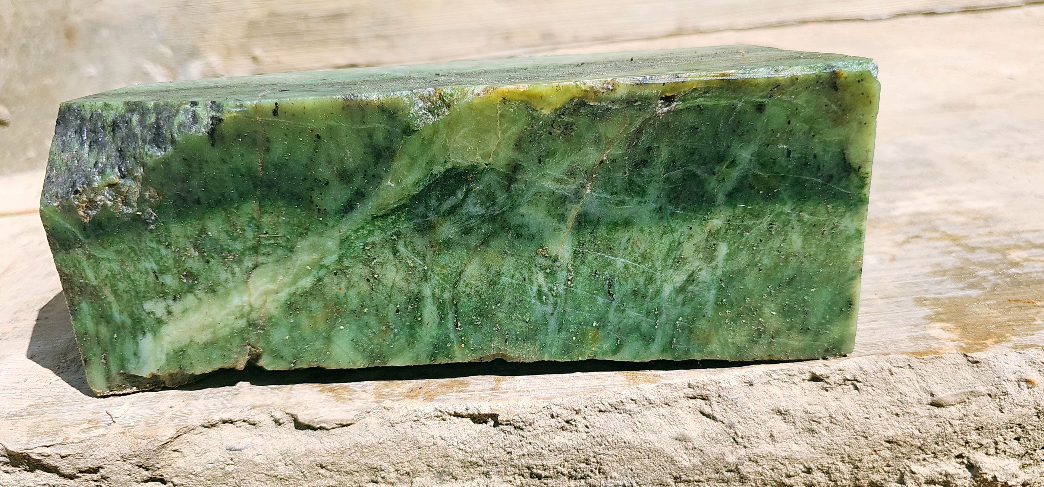 Aceh Natural Moss Green Nephrite Jade with Dark Speckled Mottling and Organic Veined Rough Stone Slab – 5 KG