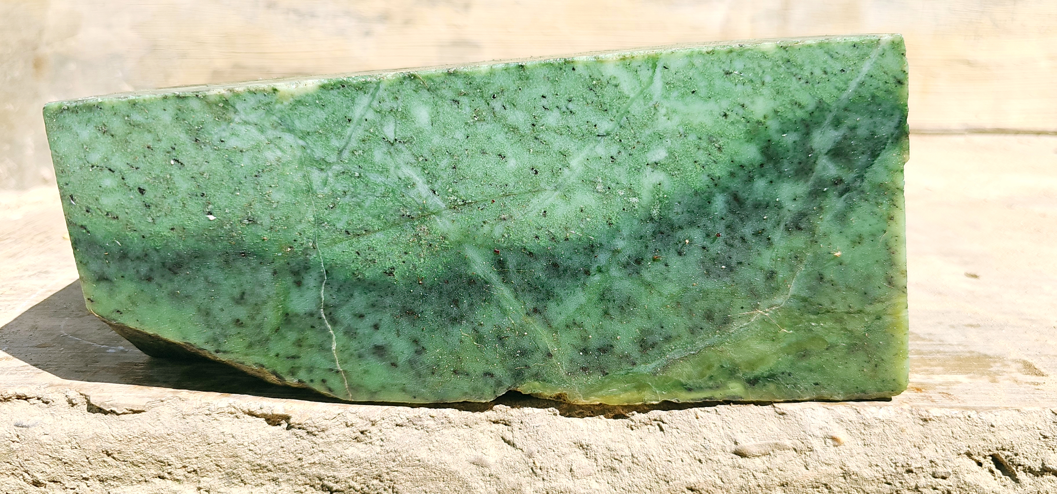 Aceh Natural Moss Green Nephrite Jade with Dark Speckled Mottling and Organic Veined Rough Stone Slab – 5 KG