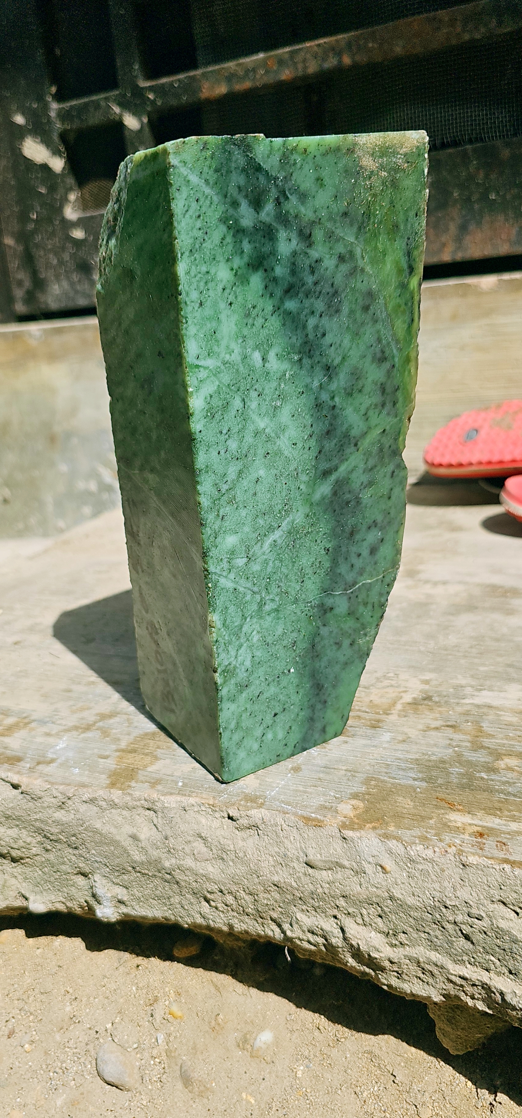 Aceh Natural Moss Green Nephrite Jade with Dark Speckled Mottling and Organic Veined Rough Stone Slab – 5 KG