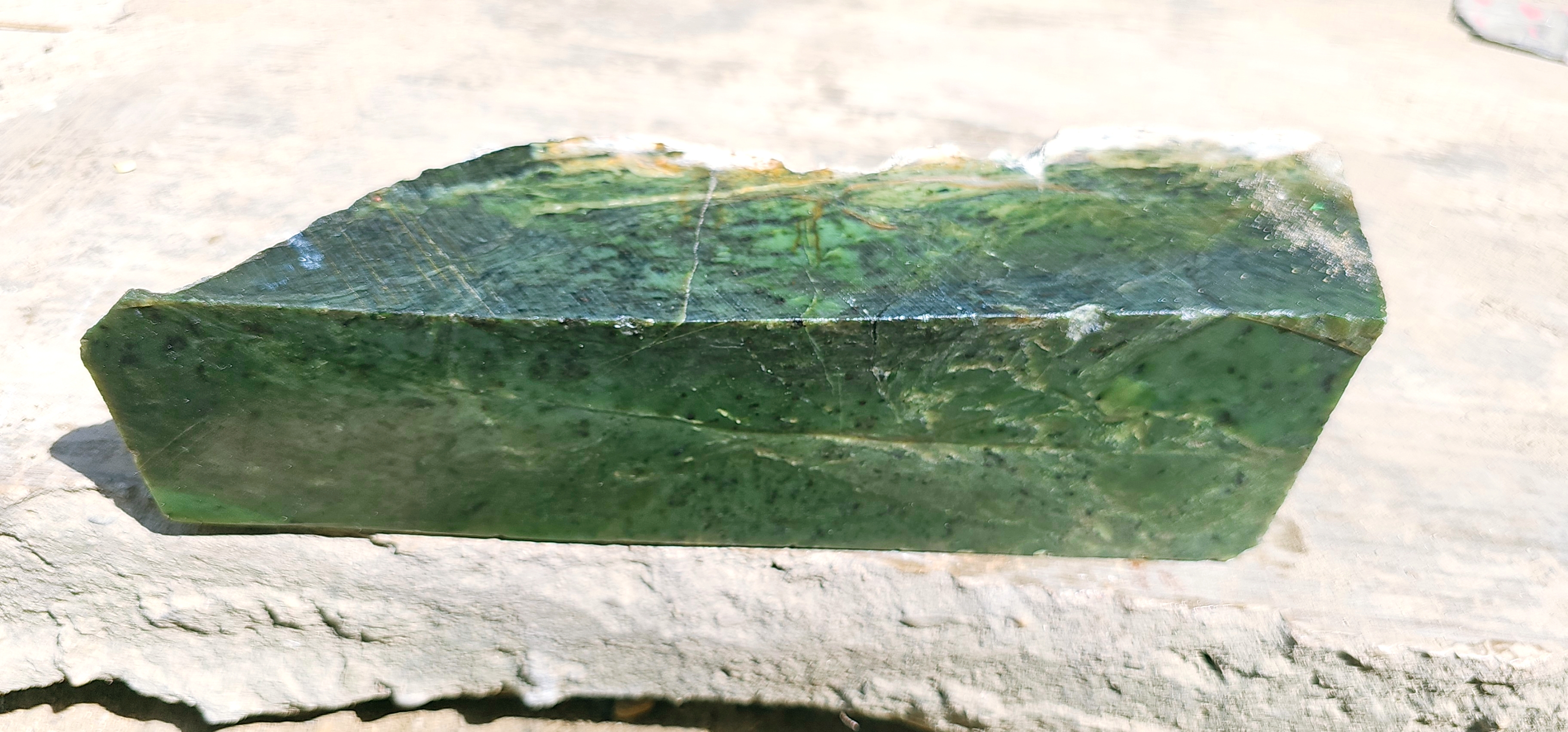 Aceh Natural Deep Moss Green Nephrite Jade with Dark Speckled Mottling and Subtly Textured Rough Surface Stone – 4.3 KG
