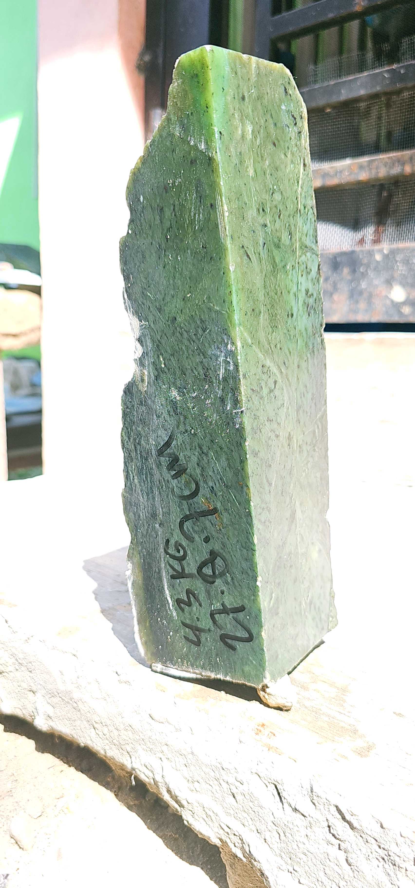Aceh Natural Deep Moss Green Nephrite Jade with Dark Speckled Mottling and Subtly Textured Rough Surface Stone – 4.3 KG