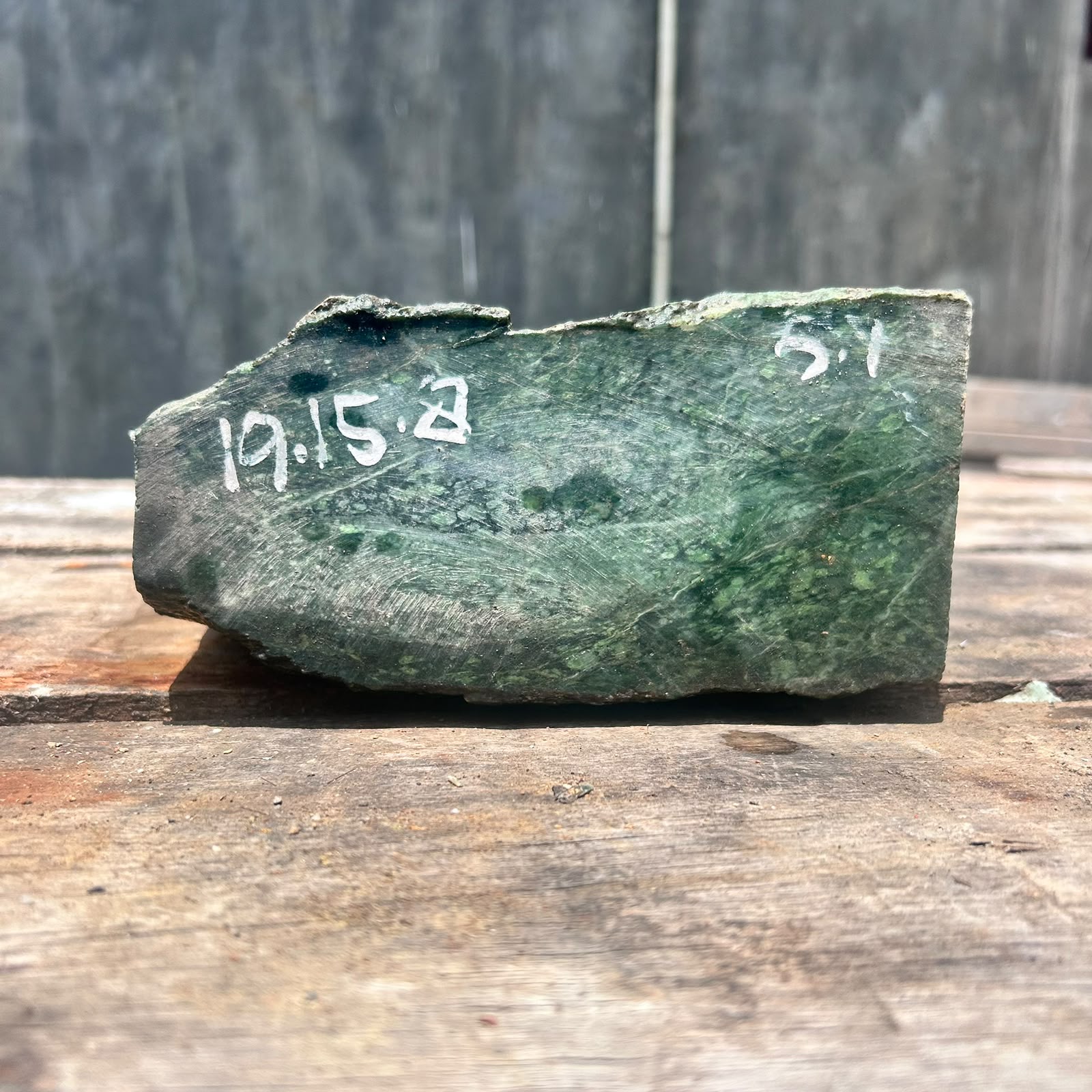 Aceh Natural Deep Forest Green Nephrite Jade with Striated Mineral Patterns and Textured Rough Surface Slab – 5.1 KG