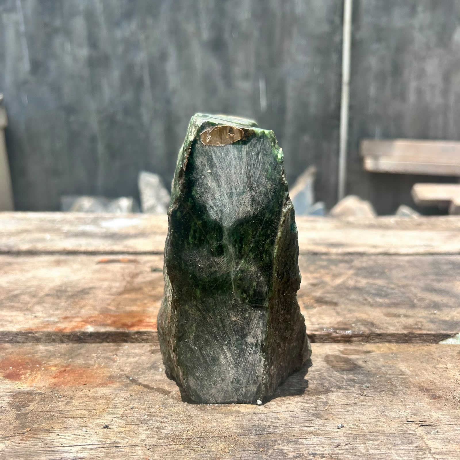 Aceh Natural Deep Forest Green Nephrite Jade with Striated Mineral Patterns and Textured Rough Surface Slab – 5.1 KG