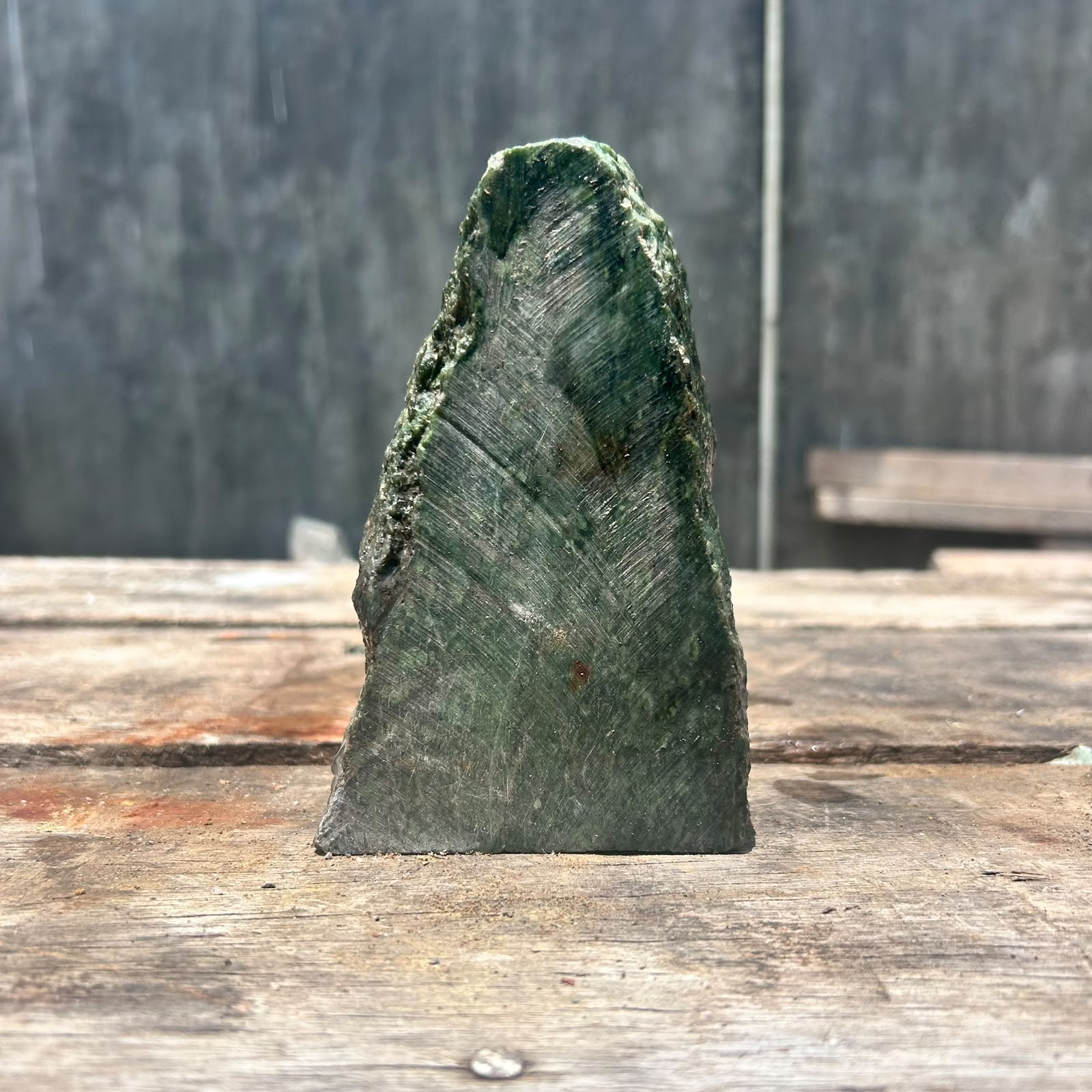 Aceh Natural Deep Forest Green Nephrite Jade with Striated Mineral Patterns and Textured Rough Surface Slab – 5.1 KG