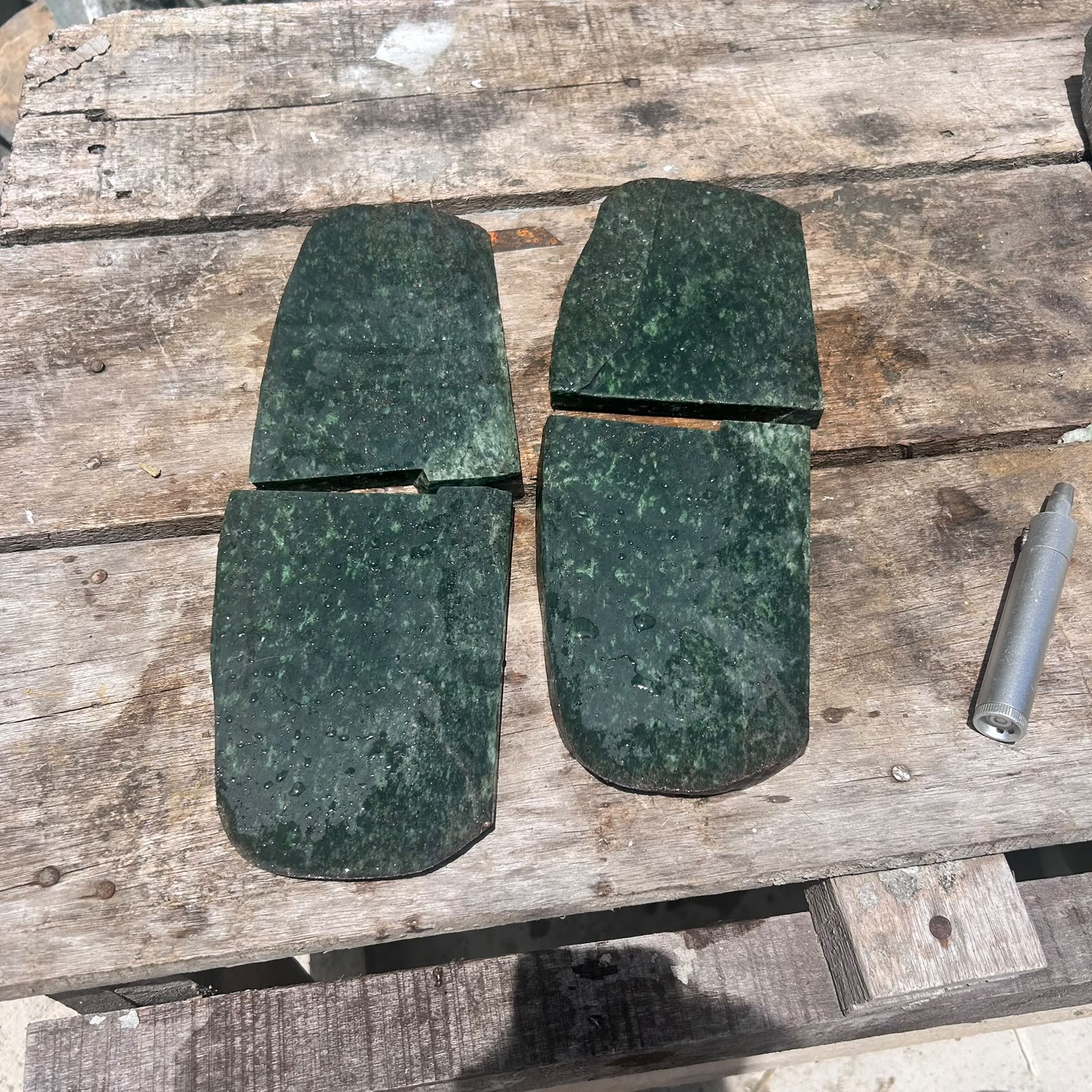 4PCS Aceh Natural Deep Forest Green Nephrite Jade Slabs Lot with Organic Mottled Patterns Rough Stone – 3.3 KG