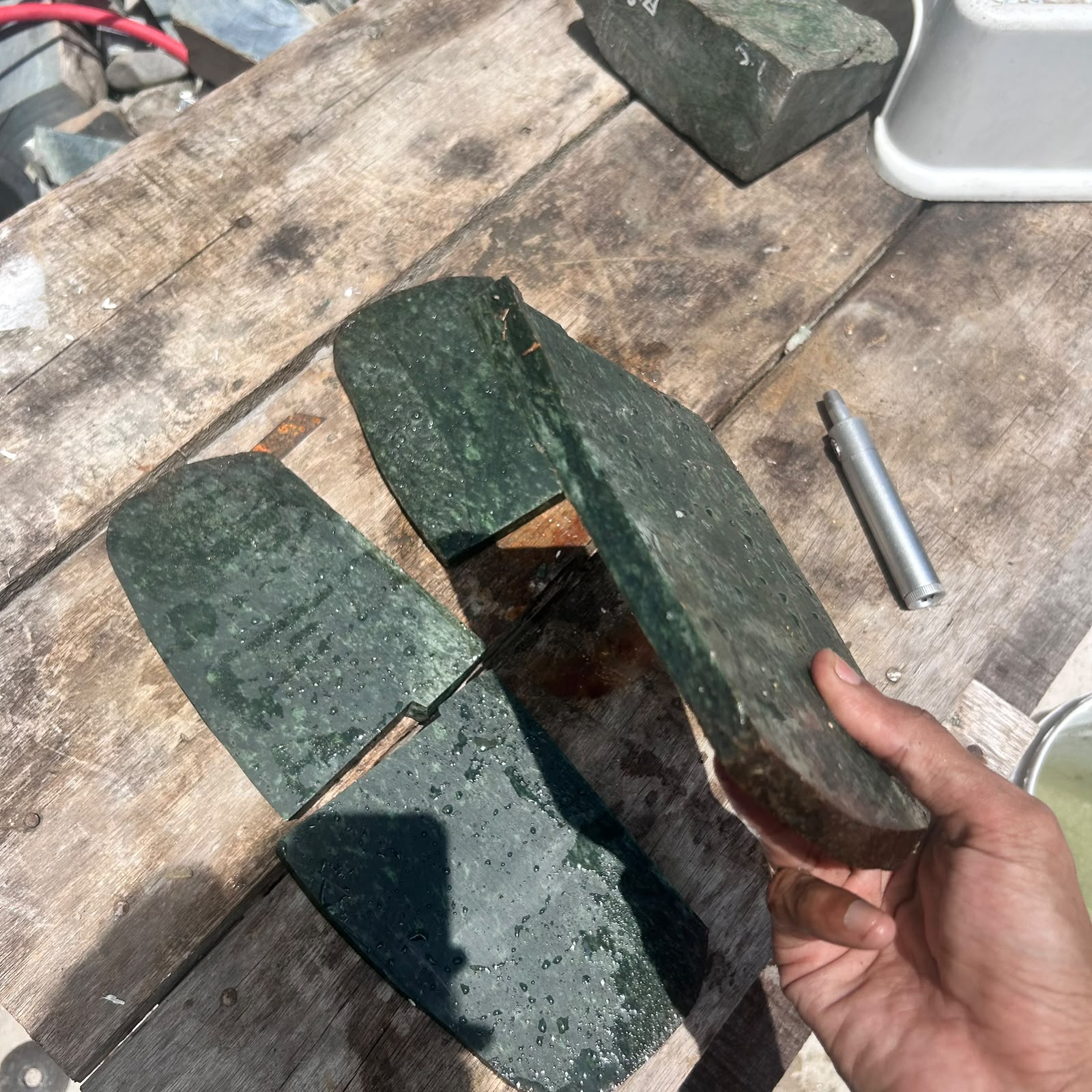 4PCS Aceh Natural Deep Forest Green Nephrite Jade Slabs Lot with Organic Mottled Patterns Rough Stone – 3.3 KG