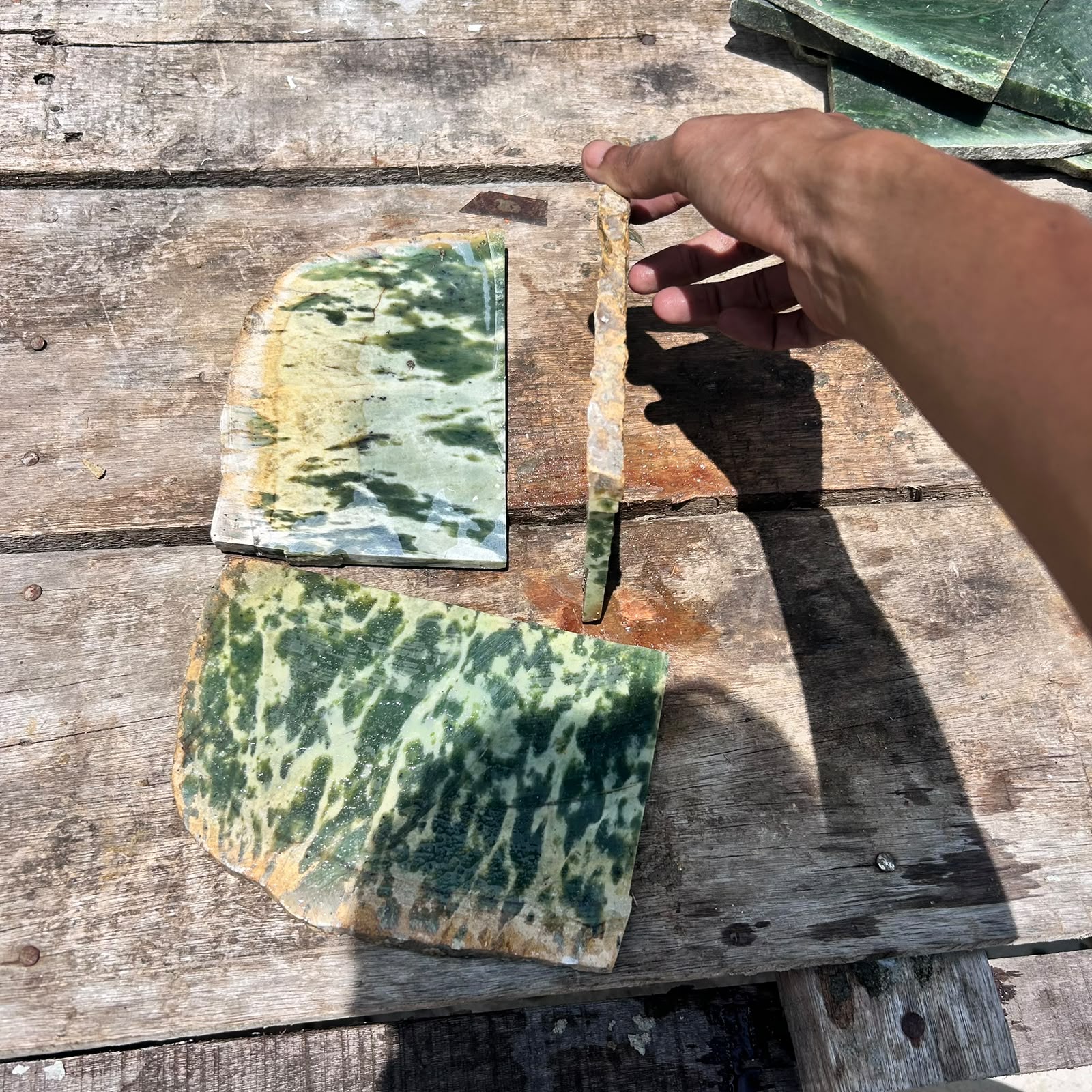 Aceh Natural Moss Green and Creamy White Mottled Nephrite Jade Slabs Lot – 2.1 KG
