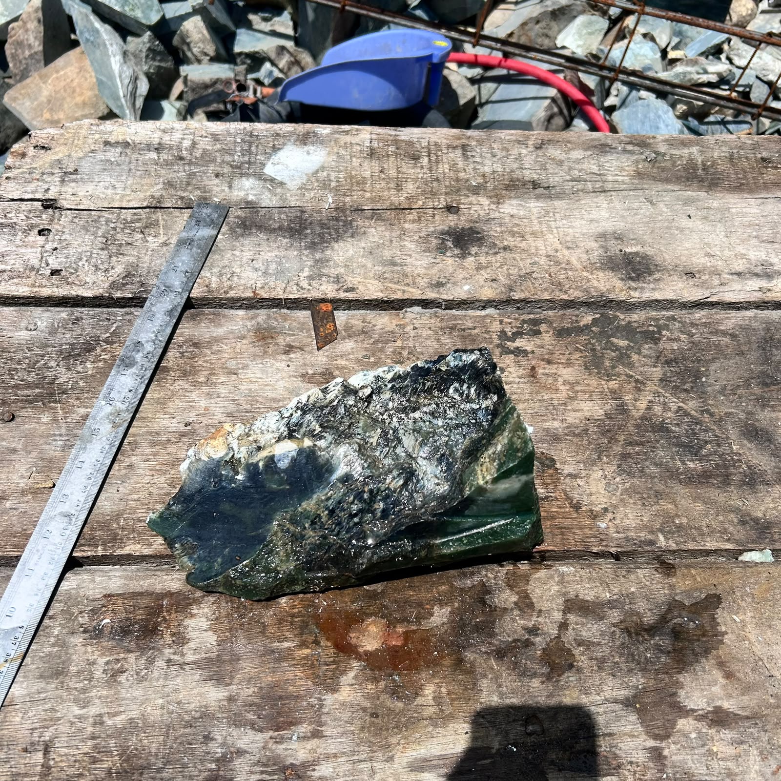 Aceh Deep Forest Green Nephrite Jade with Striking White Banding and Textured Rough Surface Slab – 3.5 KG