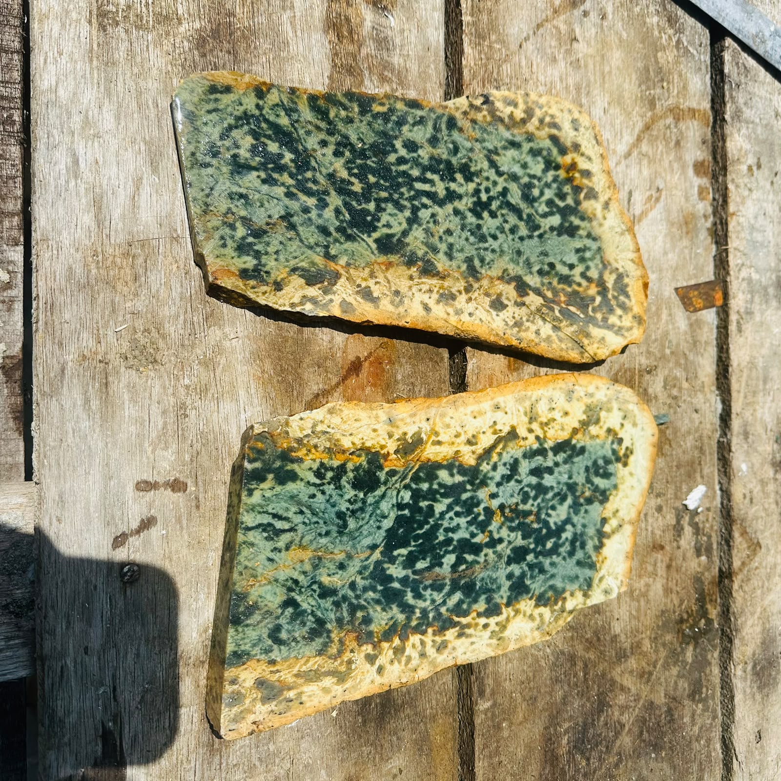 Aceh Natural Deep Forest Green and Moss Green Nephrite Jade Slabs with Organic Mottling Rough Stone Pair – 2 KG