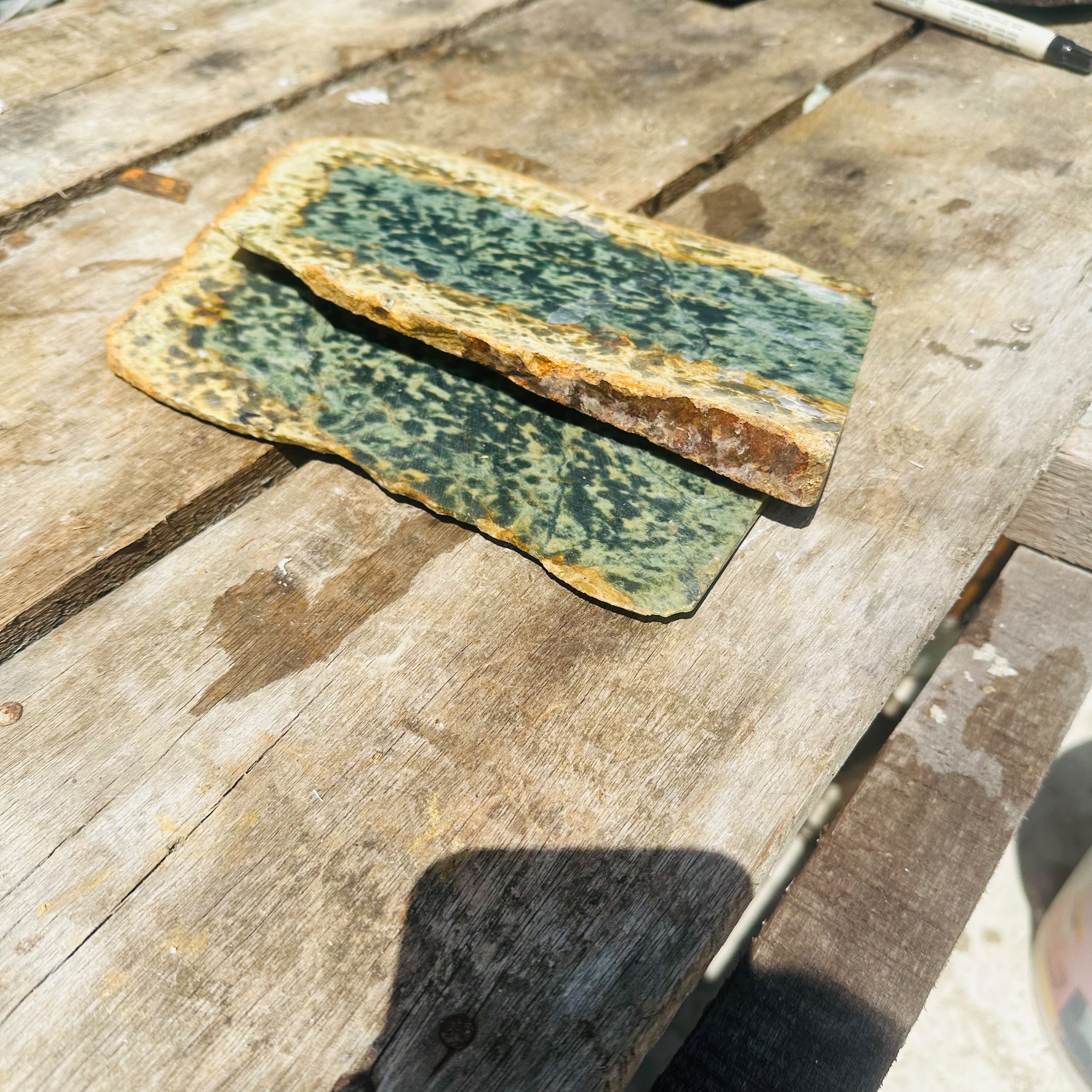 Aceh Natural Deep Forest Green and Moss Green Nephrite Jade Slabs with Organic Mottling Rough Stone Pair – 2 KG