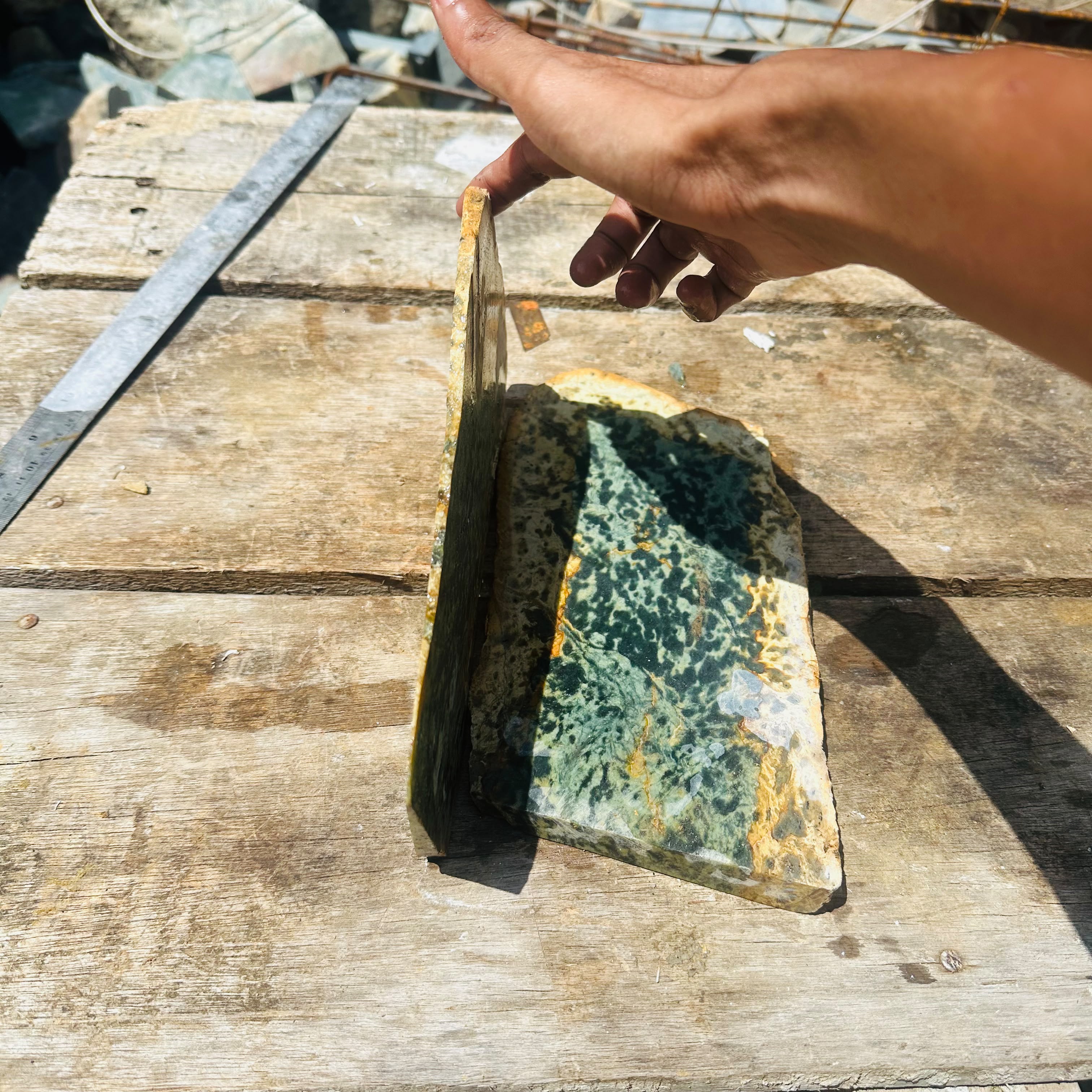 Aceh Natural Deep Forest Green and Moss Green Nephrite Jade Slabs with Organic Mottling Rough Stone Pair – 2 KG