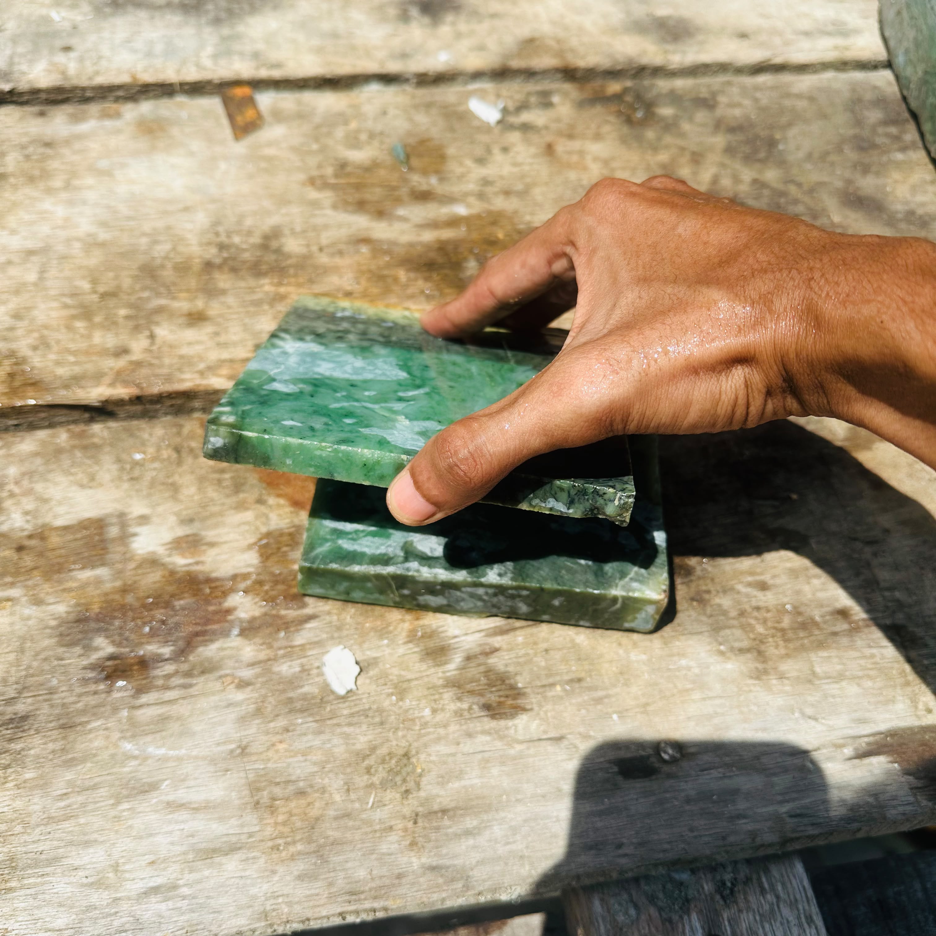Aceh Natural Deep Forest Green and Blackjade Slabs with Organic Clouded Mottling Rough Stone Lot – 1.6 KG