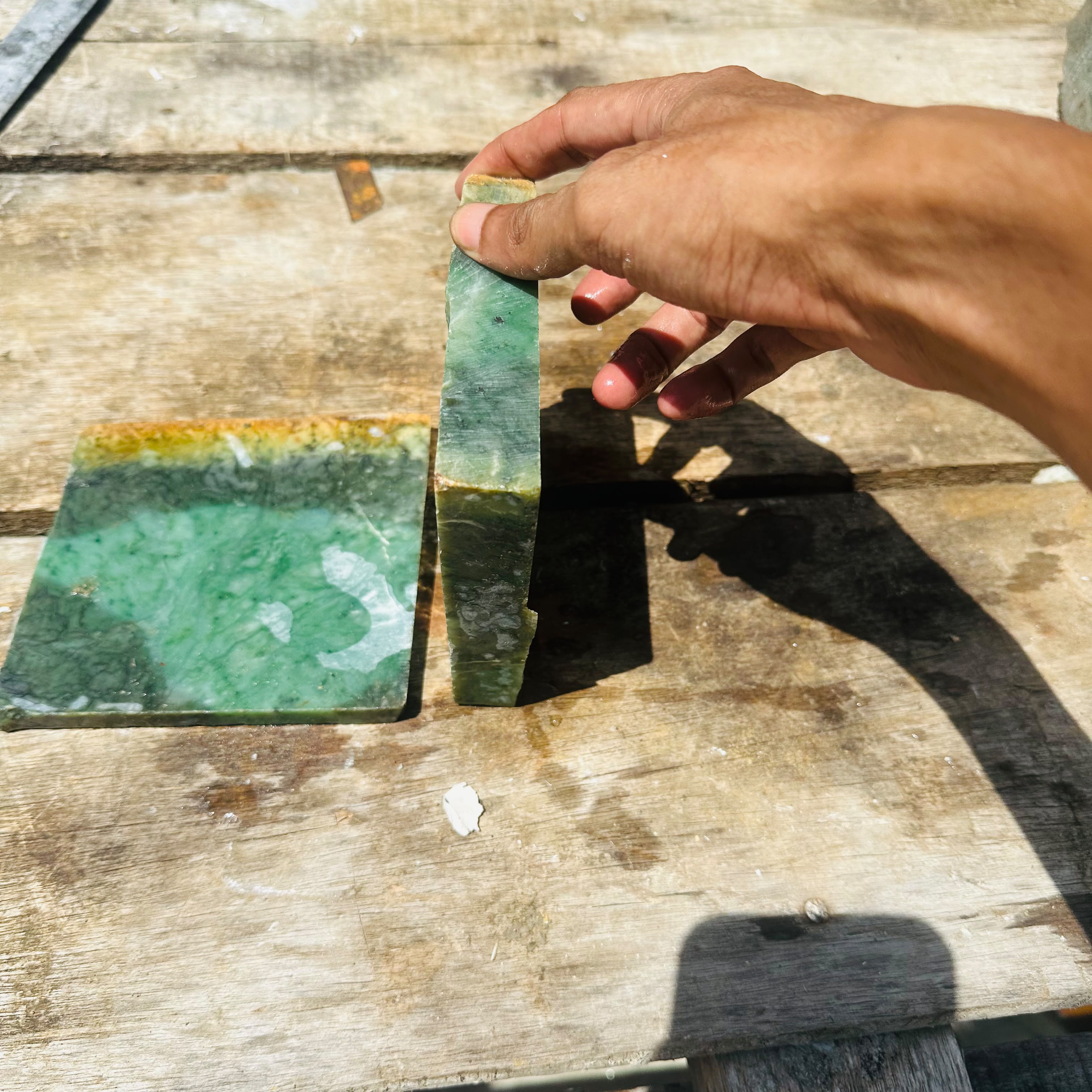 Aceh Natural Deep Forest Green and Blackjade Slabs with Organic Clouded Mottling Rough Stone Lot – 1.6 KG