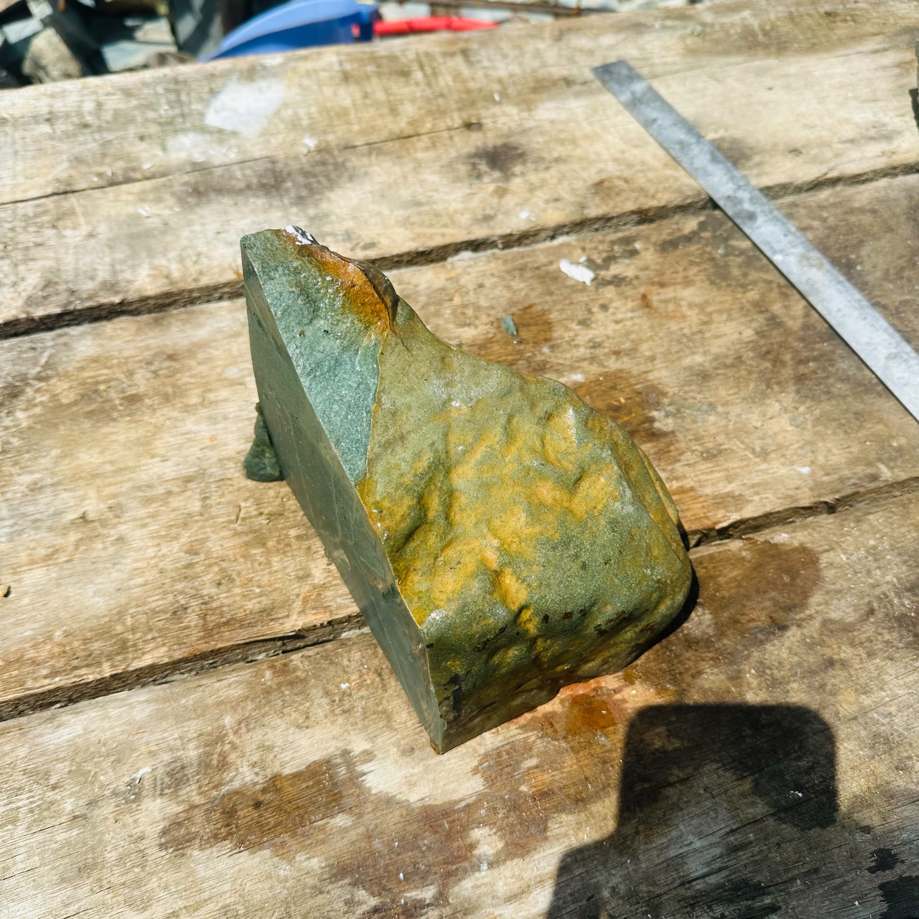 Aceh Natural Moss Green Nephrite Jade Slab with Brown-Green Weathered Crust and Cut Face Rough Stone – 6.7 KG